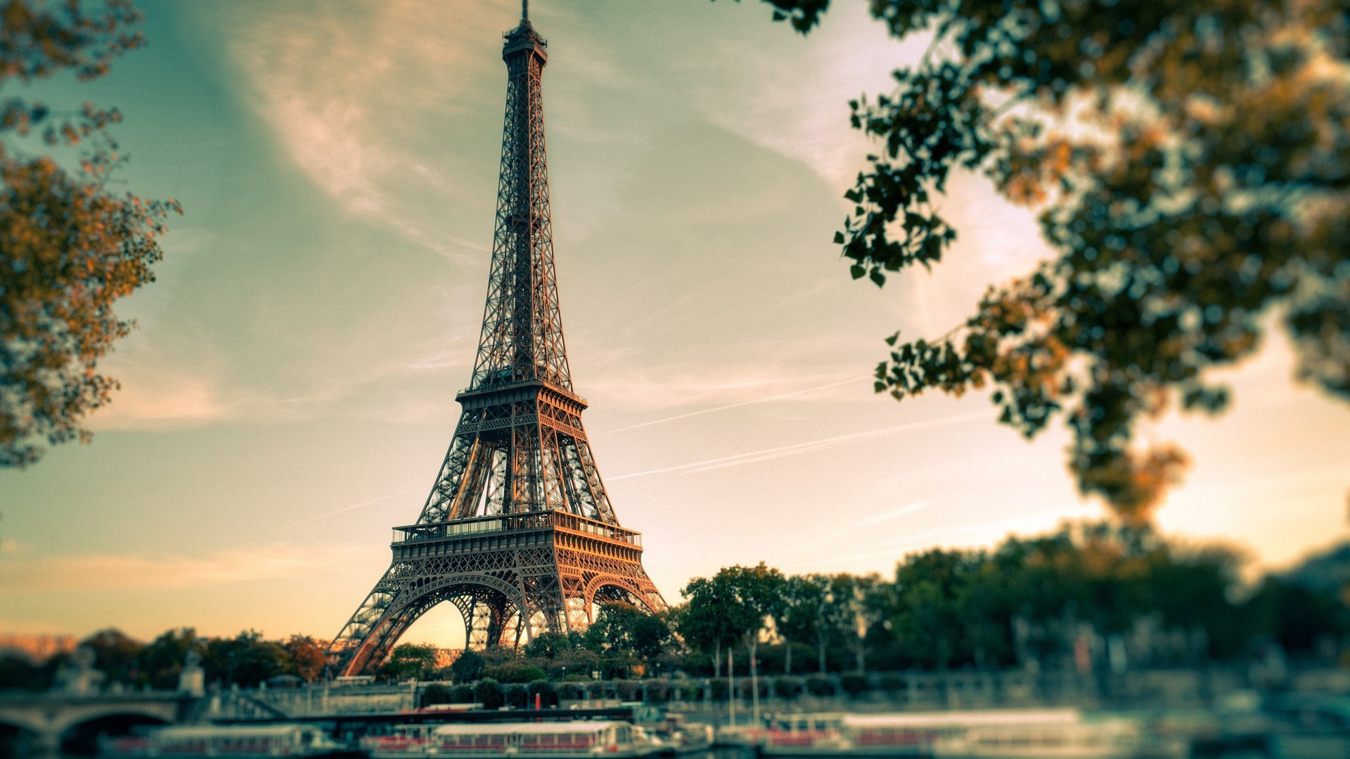 Torre Eiffel, Parigi, Alberi, Effetto specchio, Full HD, sfondo Windows 11