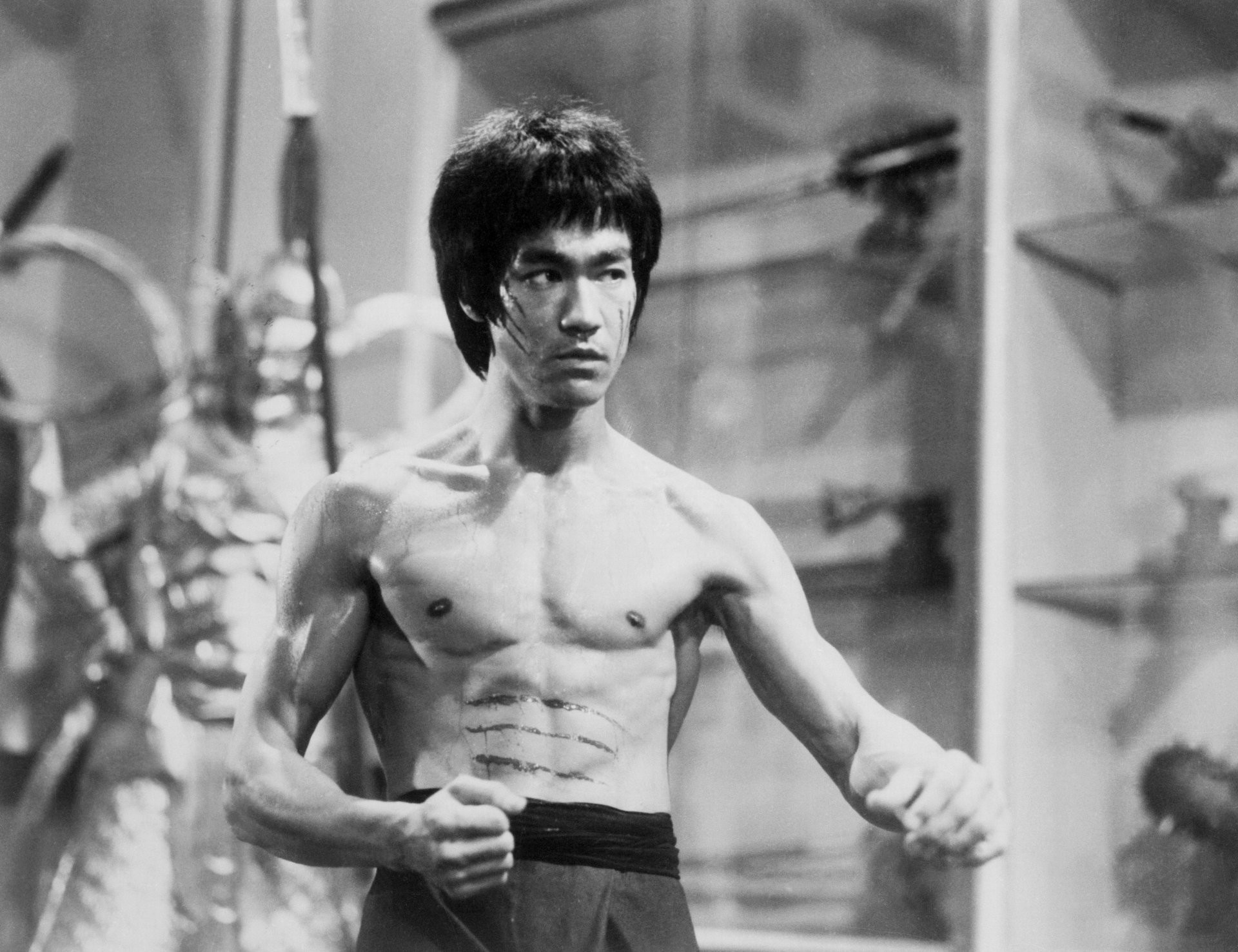 Bruce Lee, I tre dell'Operazione Drago, Muscoli, Bianco e nero, Full HD, sfondo per PC e portatile