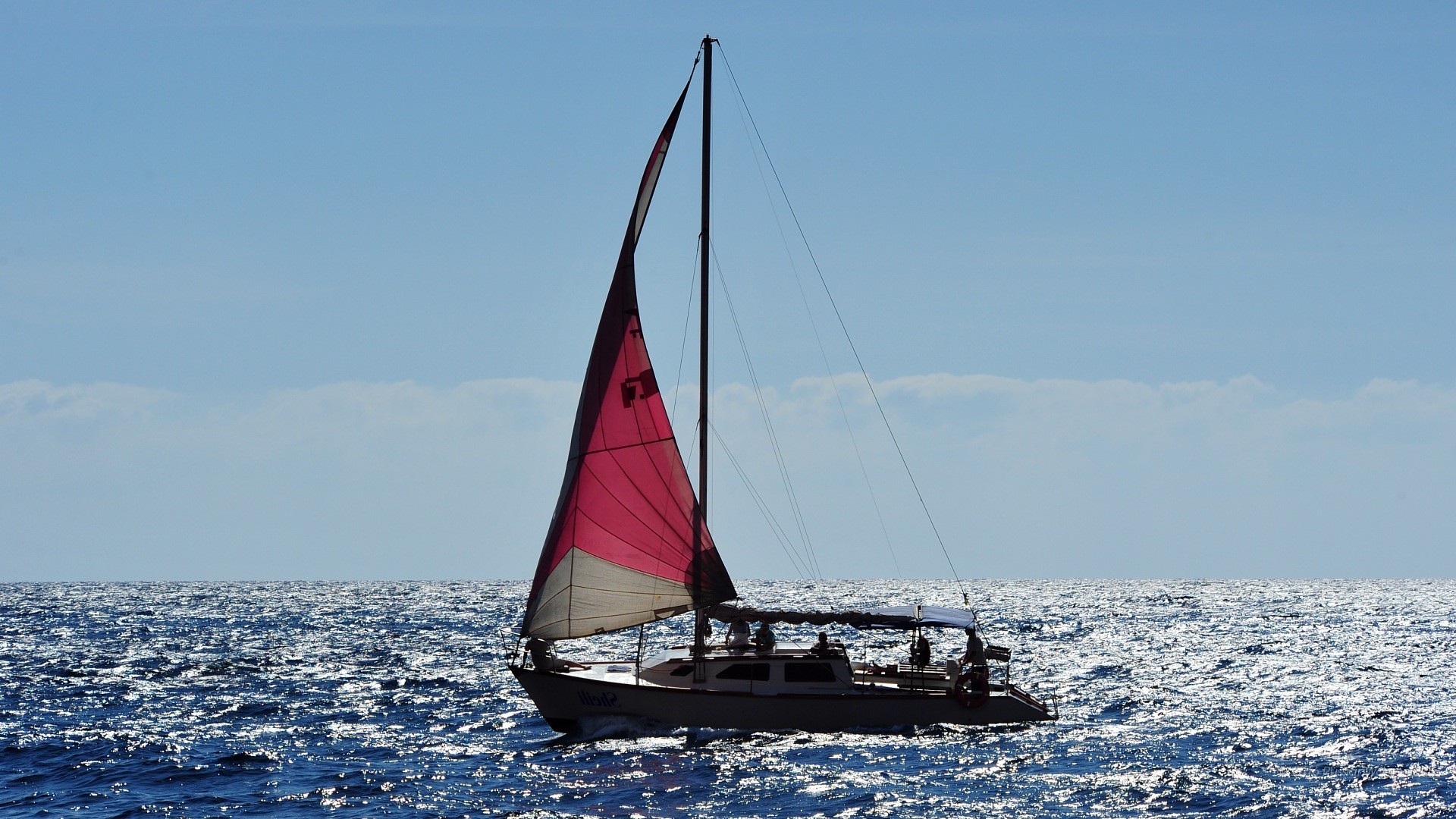 Barca a vela, Mare, Vela rossa, Cielo, sfondo cellulare