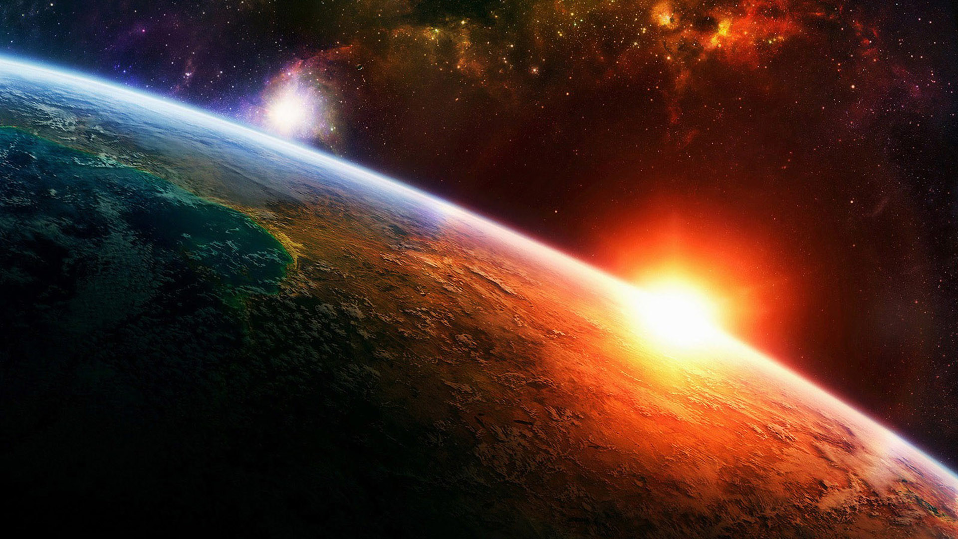 Pianeta, Alba planetaria, Spazio, Arancione, 16:9 Full HD, wallpaper widescreen