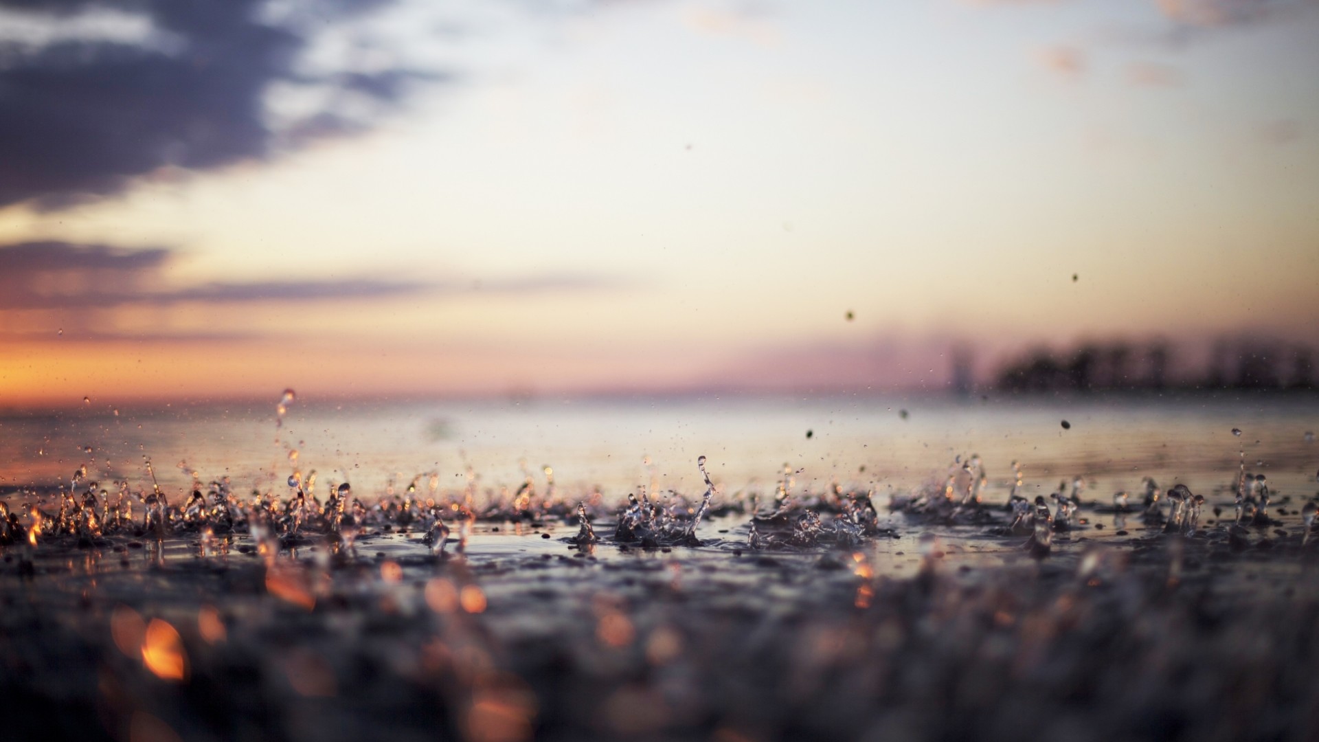 Spiaggia, Spruzzi, Tramonto, Bokeh, Full HD, wallpaper Mac