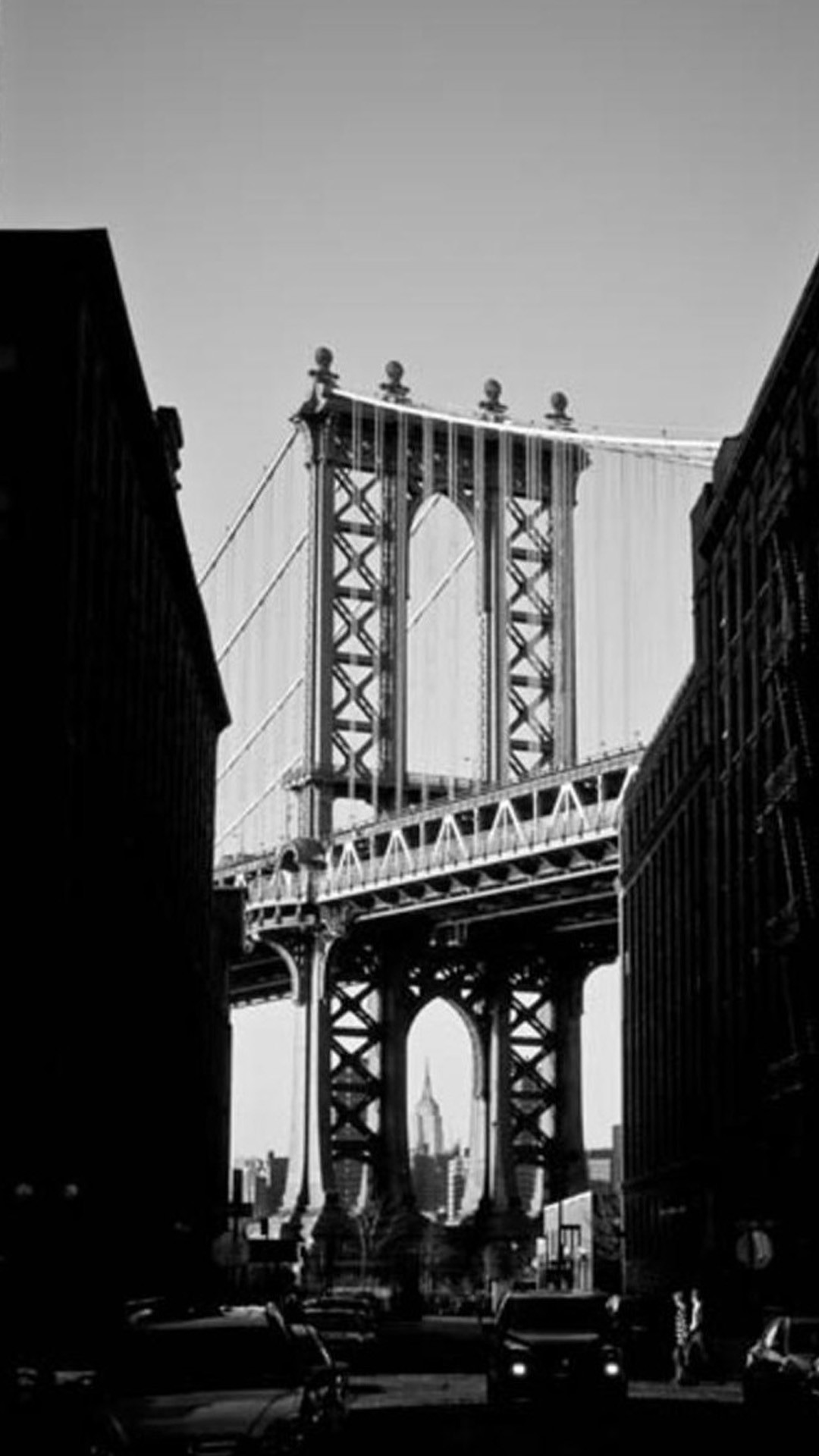 Manhattan Bridge, Dumbo, New York, Bianco e nero, 1080x1920, schermata di blocco iPhone