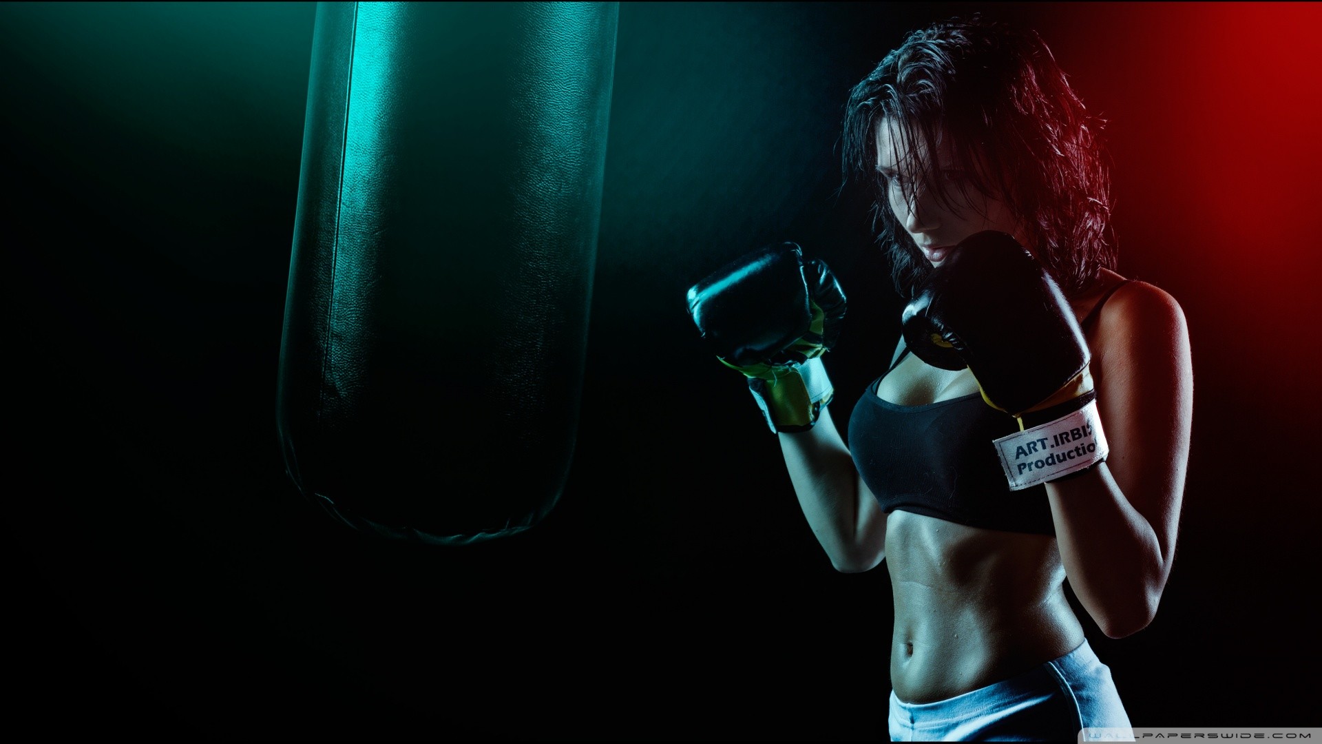 Boxe, Pugile donna, Sacco da boxe, Guantoni, Full HD, sfondo Windows 11