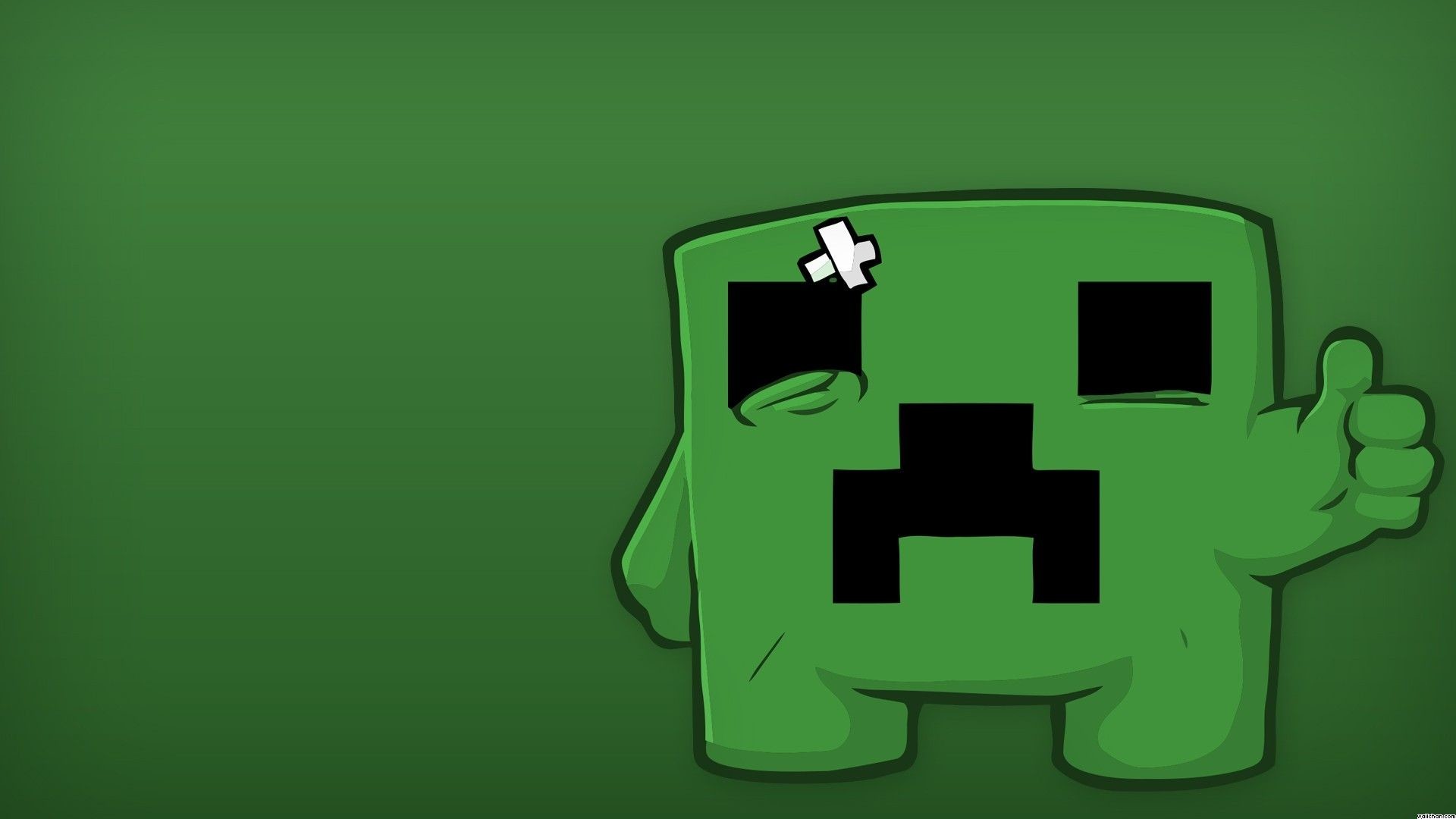 Creeper, Minecraft, Pollice in su, Cartone, Sfondo verde, 16:9 Full HD, wallpaper widescreen