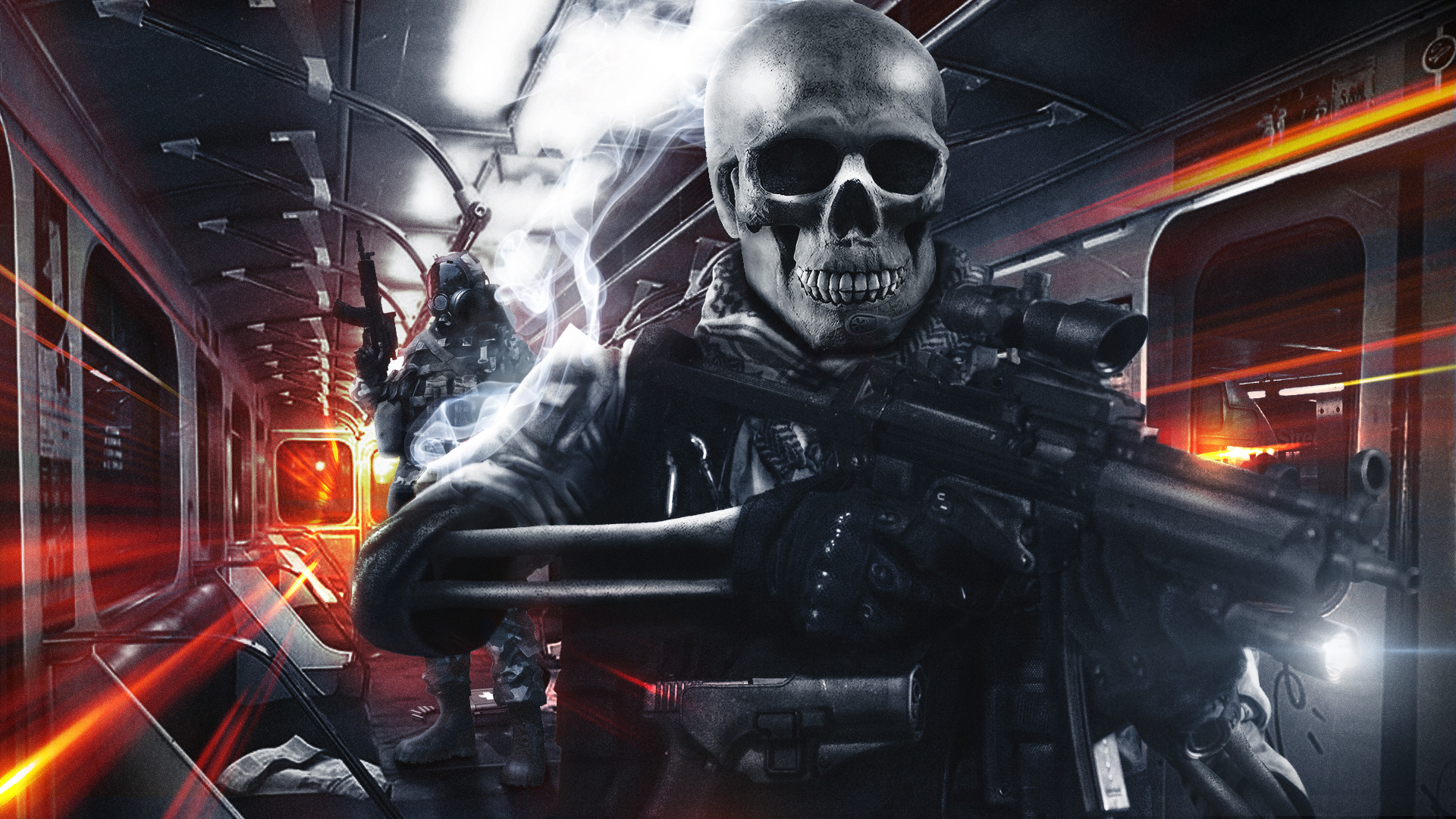 Battlefield 3, Teschio, Soldato, Vagone della metro, 1920x1080, wallpaper desktop