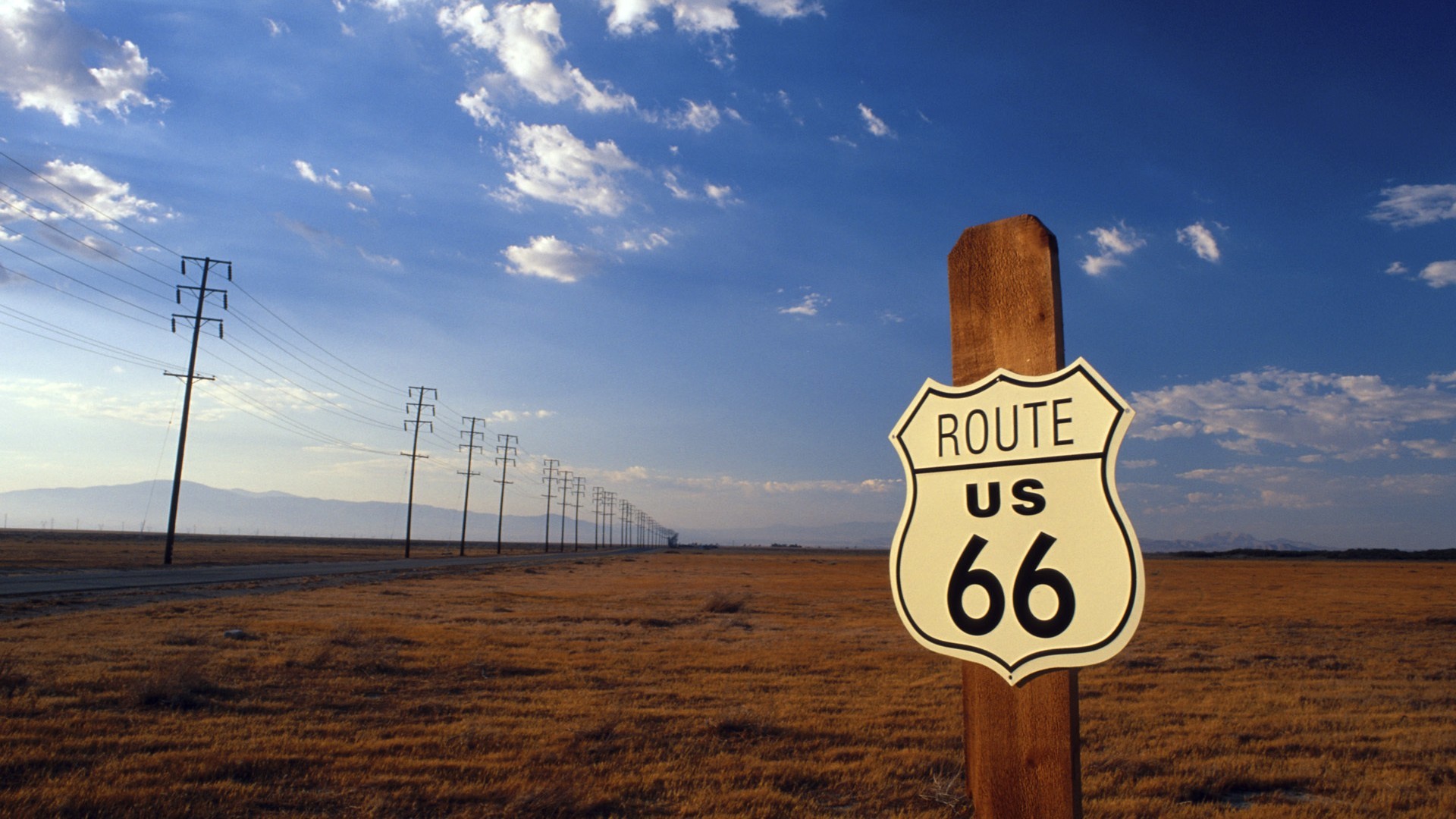 Route 66, Cartello stradale, Pali della luce, Prateria, 1920x1080, wallpaper desktop