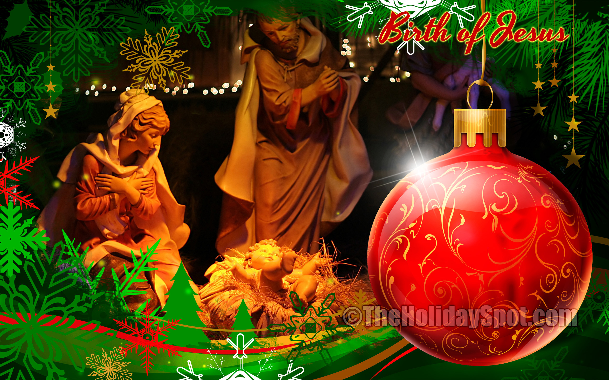 Natività, Nascita di Gesù, Presepe, Natale, Pallina rossa, 2K, sfondo per PC e portatile