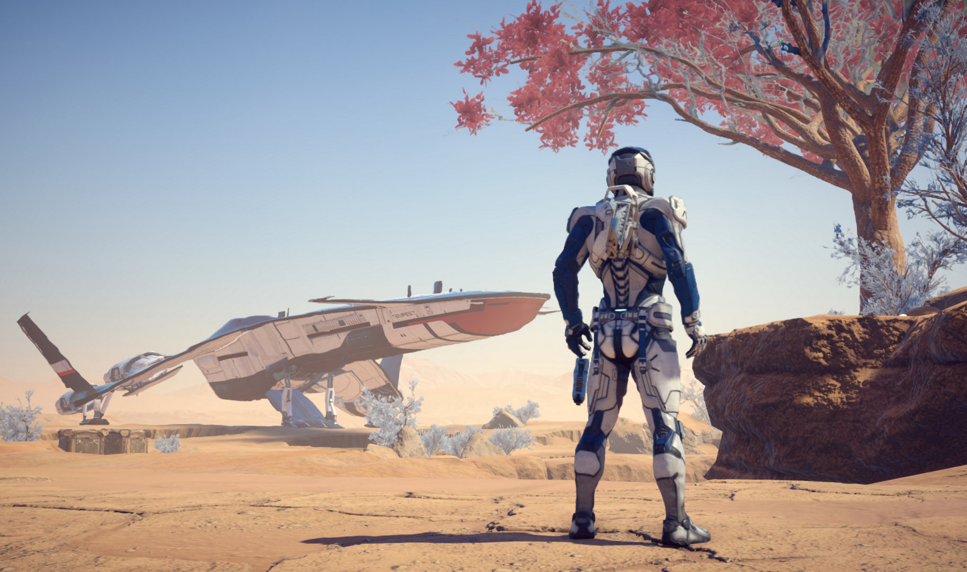 Mass Effect: Andromeda, Ryder, Navetta, Deserto, Albero rosso, Full HD, wallpaper per PC