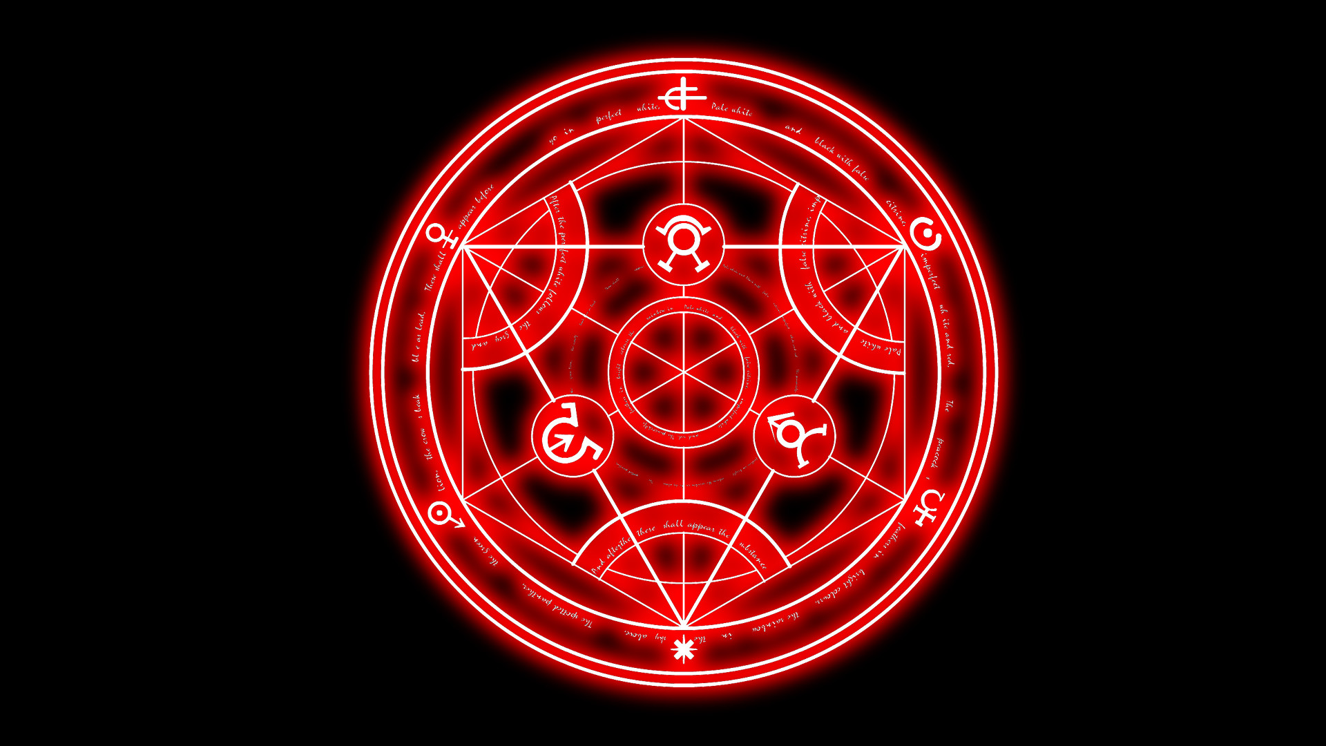 Cerchio di trasmutazione umana, Fullmetal Alchemist, Rosso neon, Sfondo nero, wallpaper desktop