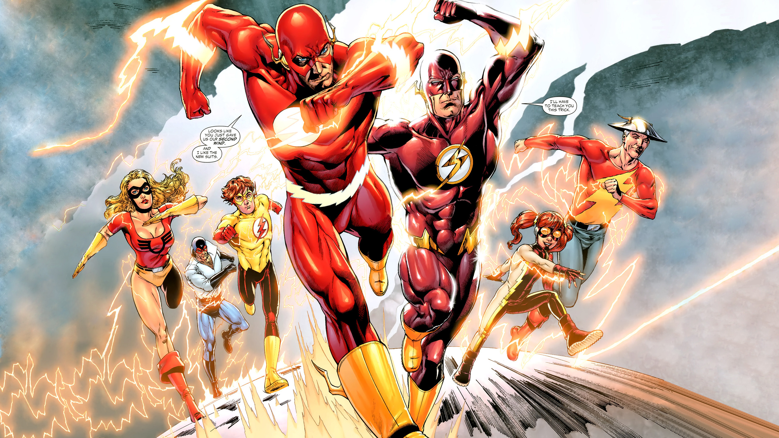 Flash, Wally West, Jay Garrick, Bart Allen, Flash Family, Fumetto, sfondo widescreen 2K