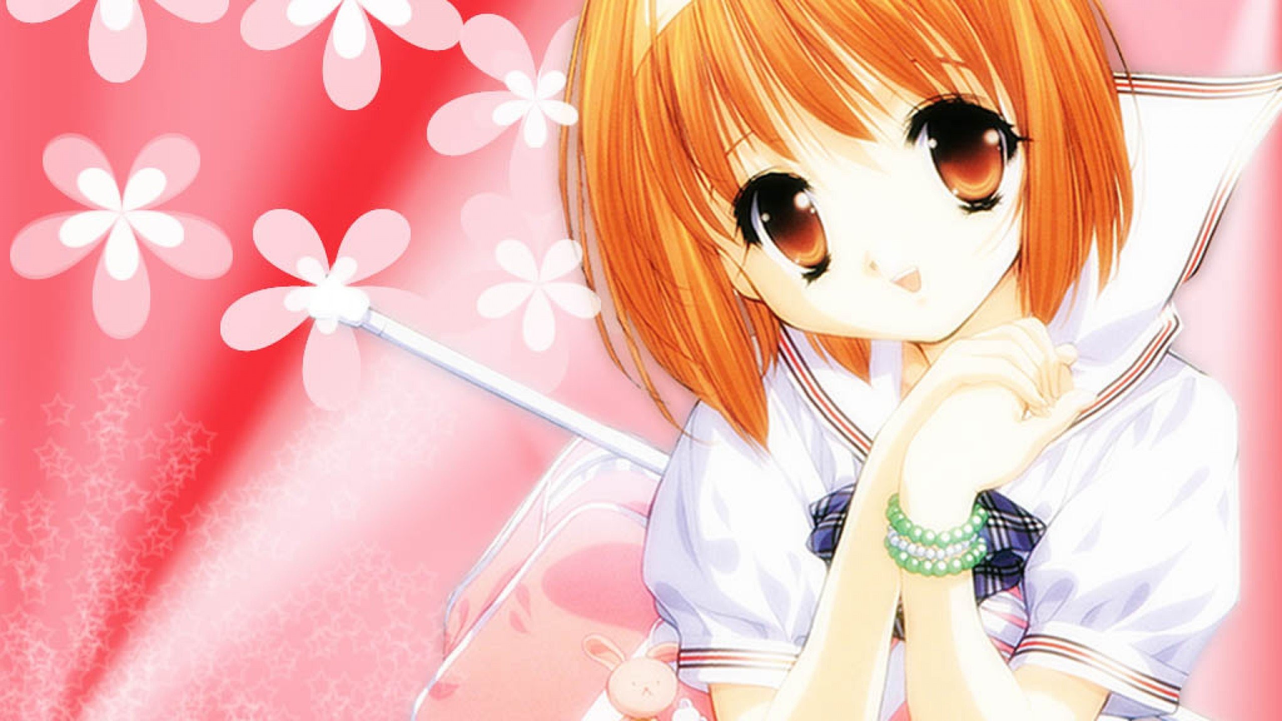 Ragazza anime, Capelli arancioni, Fiori, Kawaii, 2K, wallpaper per portatile