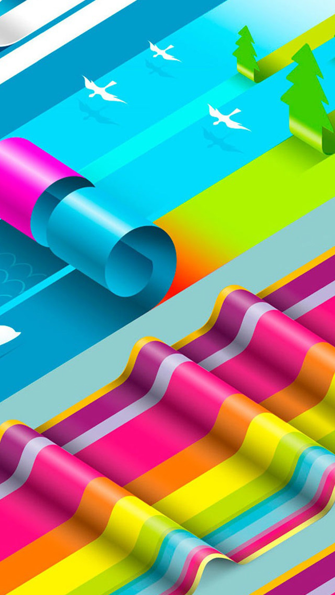 Arte isometrica, Strisce colorate, Illustrazione, Uccelli, wallpaper per iPhone e Android