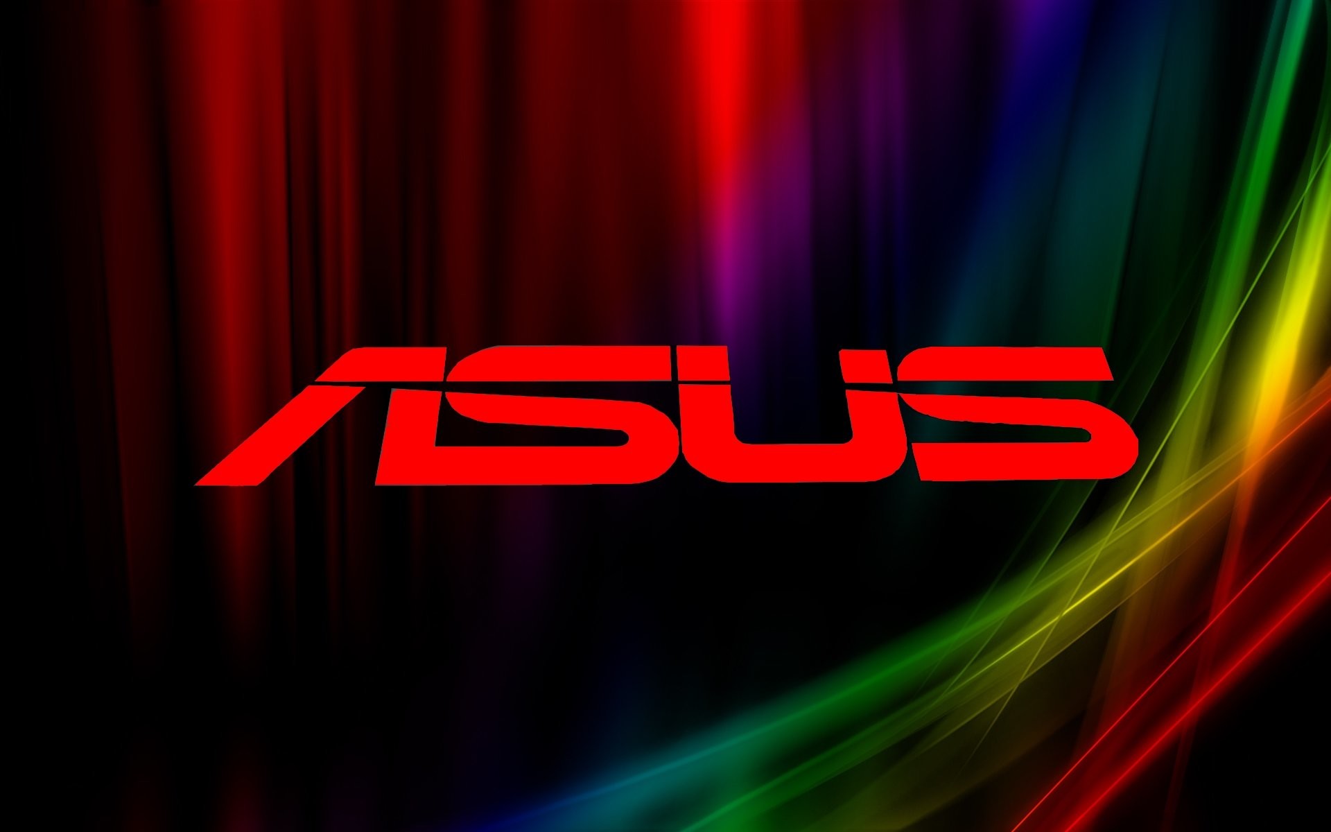 Asus, Logo rosso, Arcobaleno, Sfondo nero, 16:10 Full HD, wallpaper widescreen