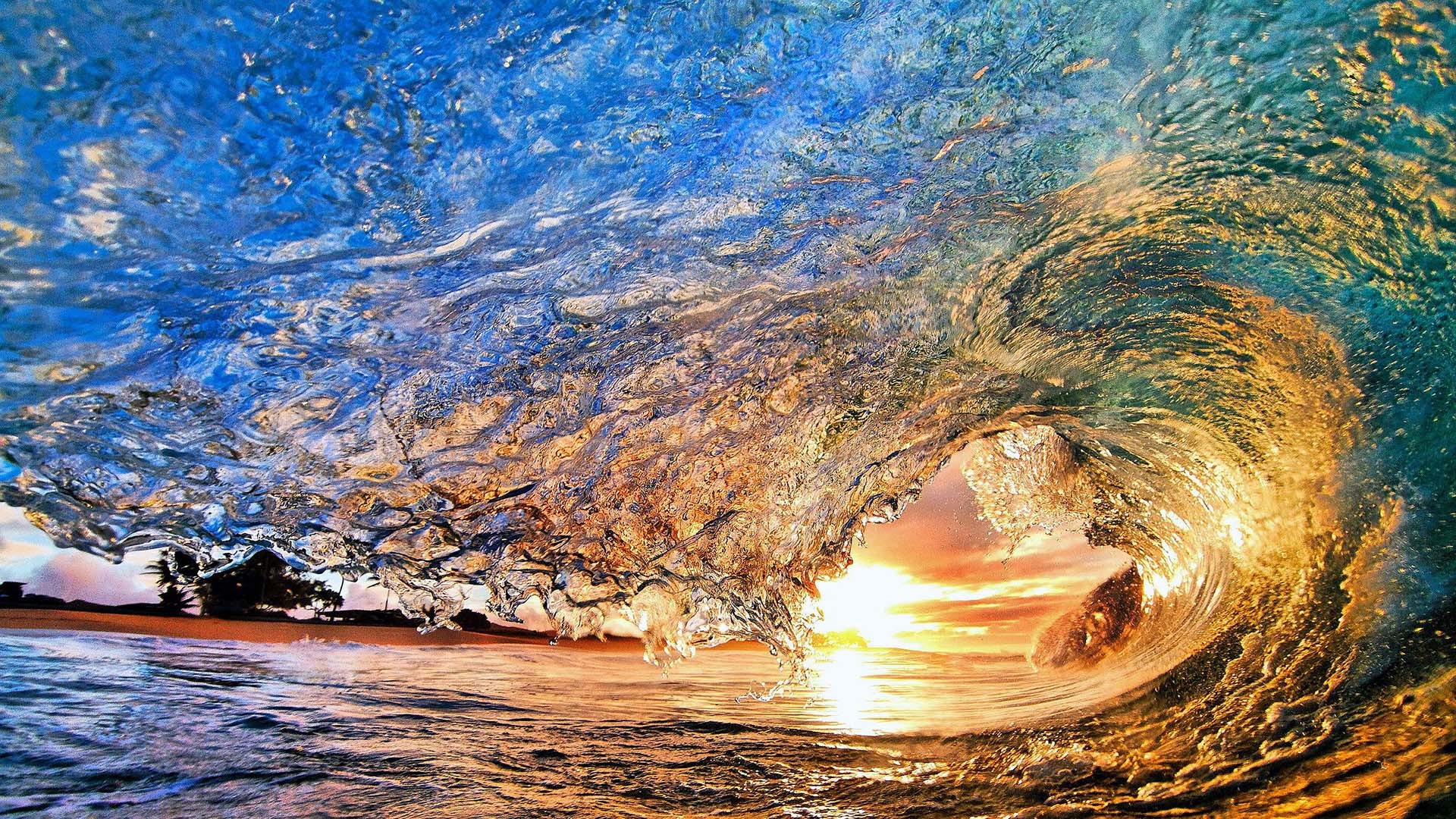 Onda, Tubo, Tramonto, Mare, Full HD, sfondo per PC e portatile