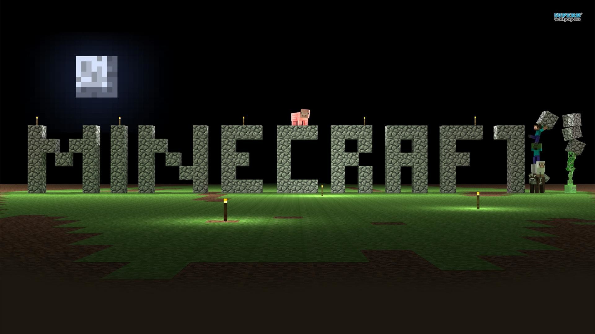 Minecraft, Logo, Notte, Luna, Full HD, sfondo Windows 11