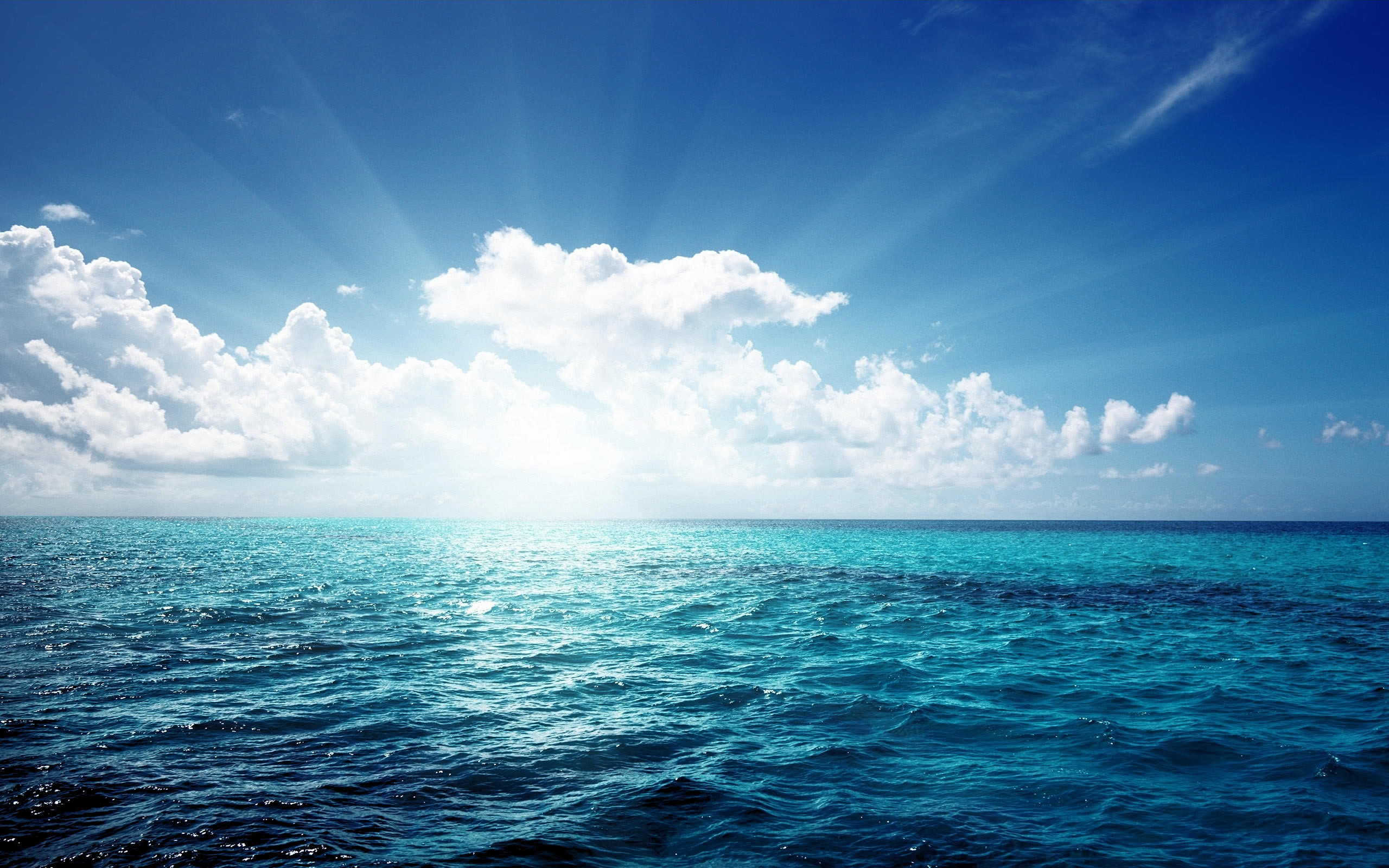 Oceano, Nuvole, Raggi di sole, Blu, 2K, wallpaper desktop