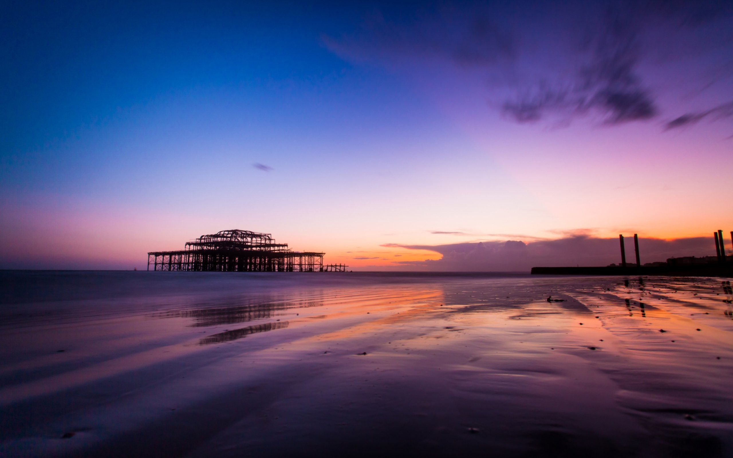 West Pier, Brighton, Tramonto, Mare, 2K, immagine di sfondo Mac