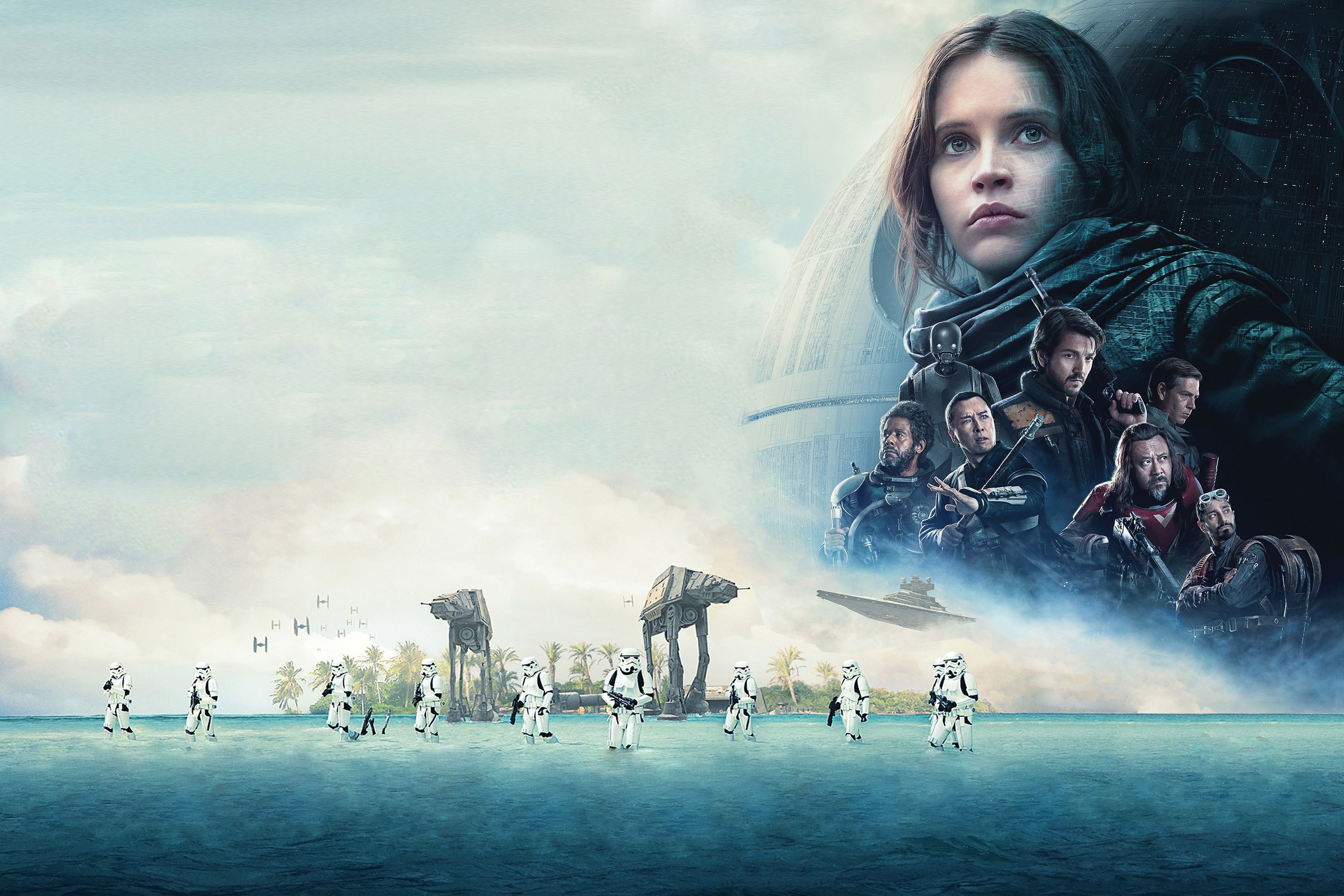 Rogue One: A Star Wars Story, Jyn Erso, Felicity Jones, Scarif, AT-ACT, Stormtrooper, Poster, wallpaper desktop