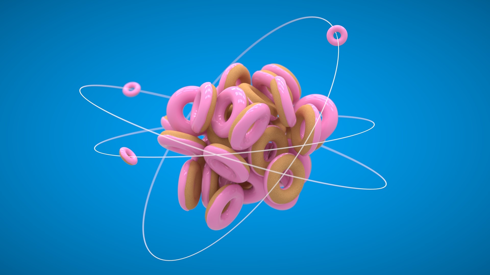Ciambelle, Atomo, Homer Simpson, Sfondo blu, Full HD, wallpaper per portatile