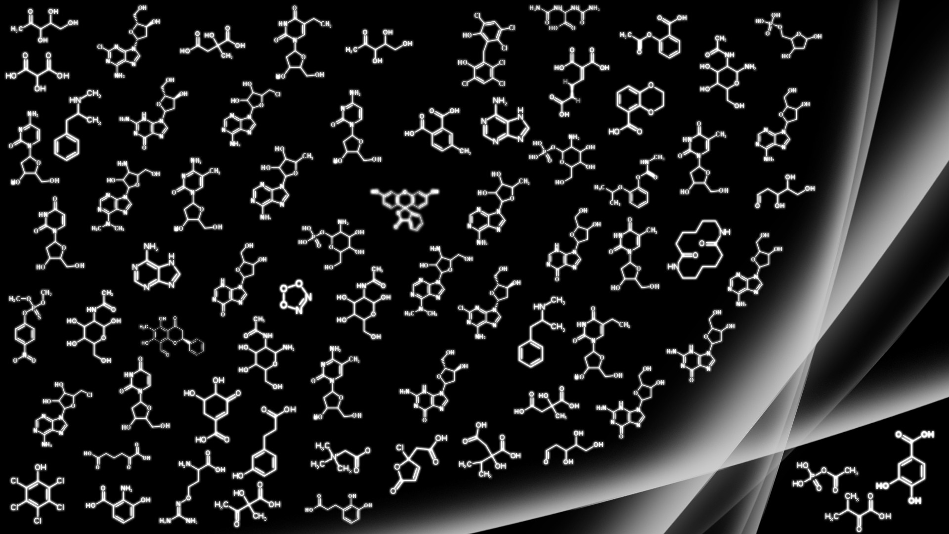 Formule di struttura, Molecole, Chimica organica, Sfondo nero, Full HD, wallpaper per PC