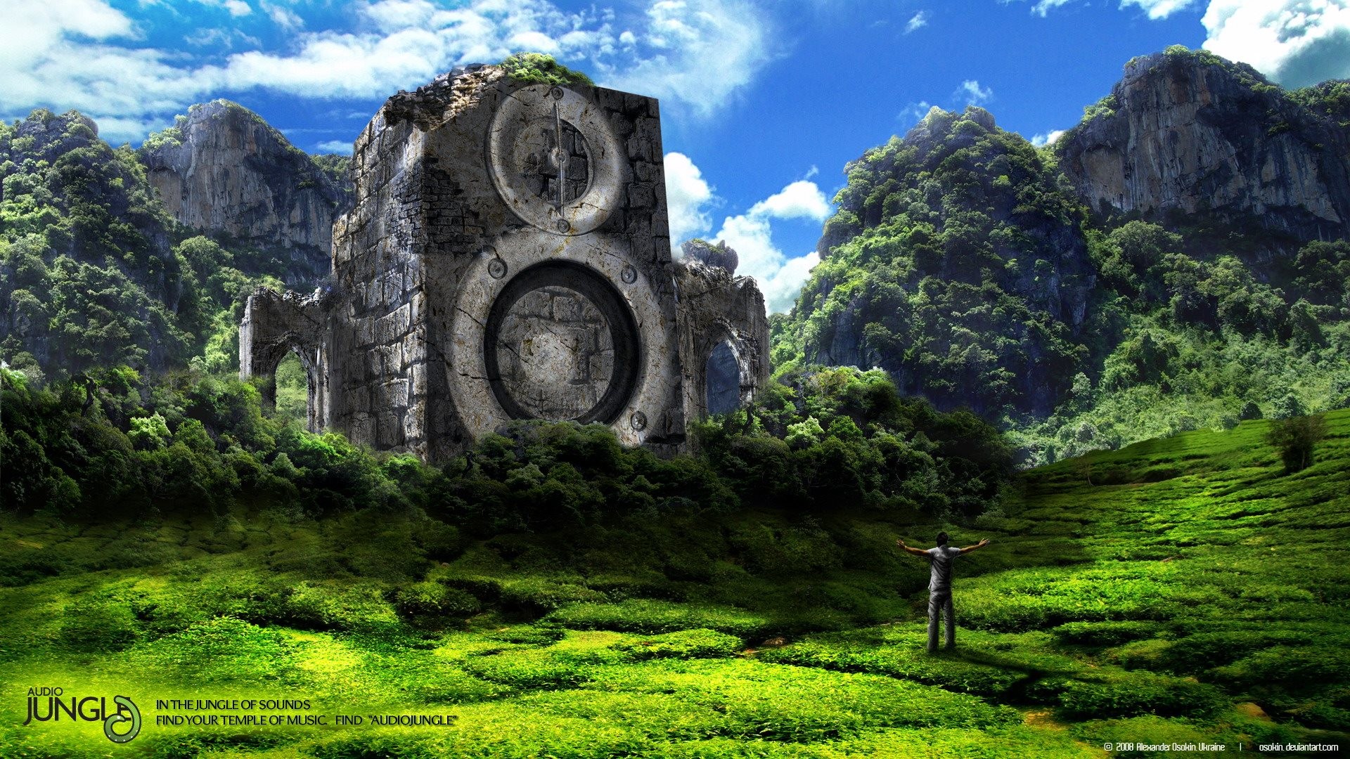 In the Jungle of Sounds, Cassa acustica, Montagne, Surreale, Prato, sfondo Full HD per PC