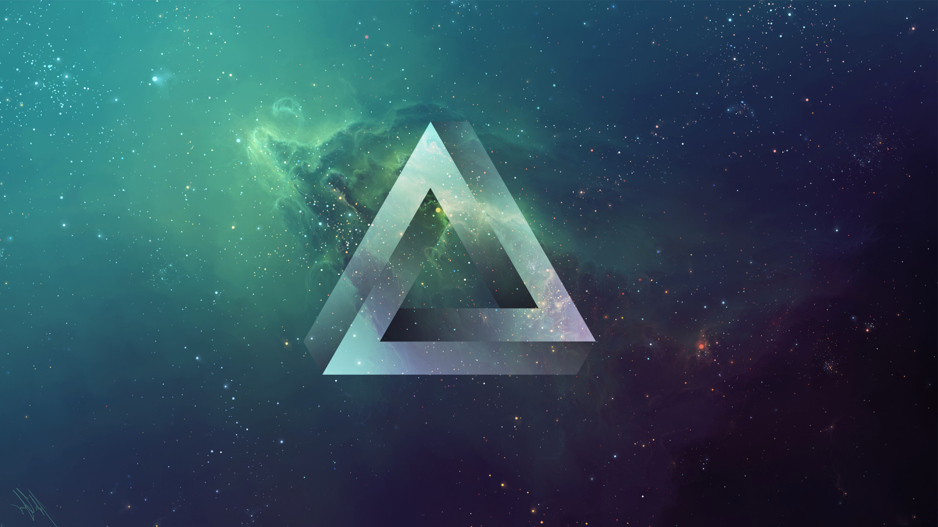 Triangolo di Penrose, Spazio, Nebulosa, Verde acqua, 1920x1080, immagine di sfondo