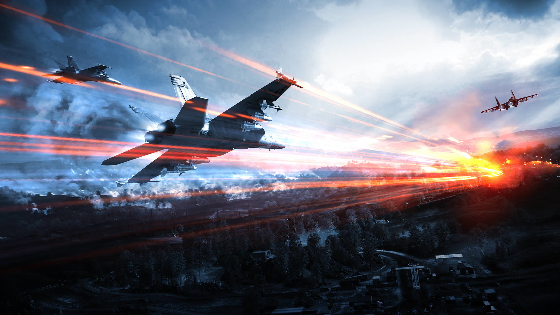 Battlefield 3, Caccia, Combattimento aereo, Traccianti, Cielo blu, sfondo Windows 11
