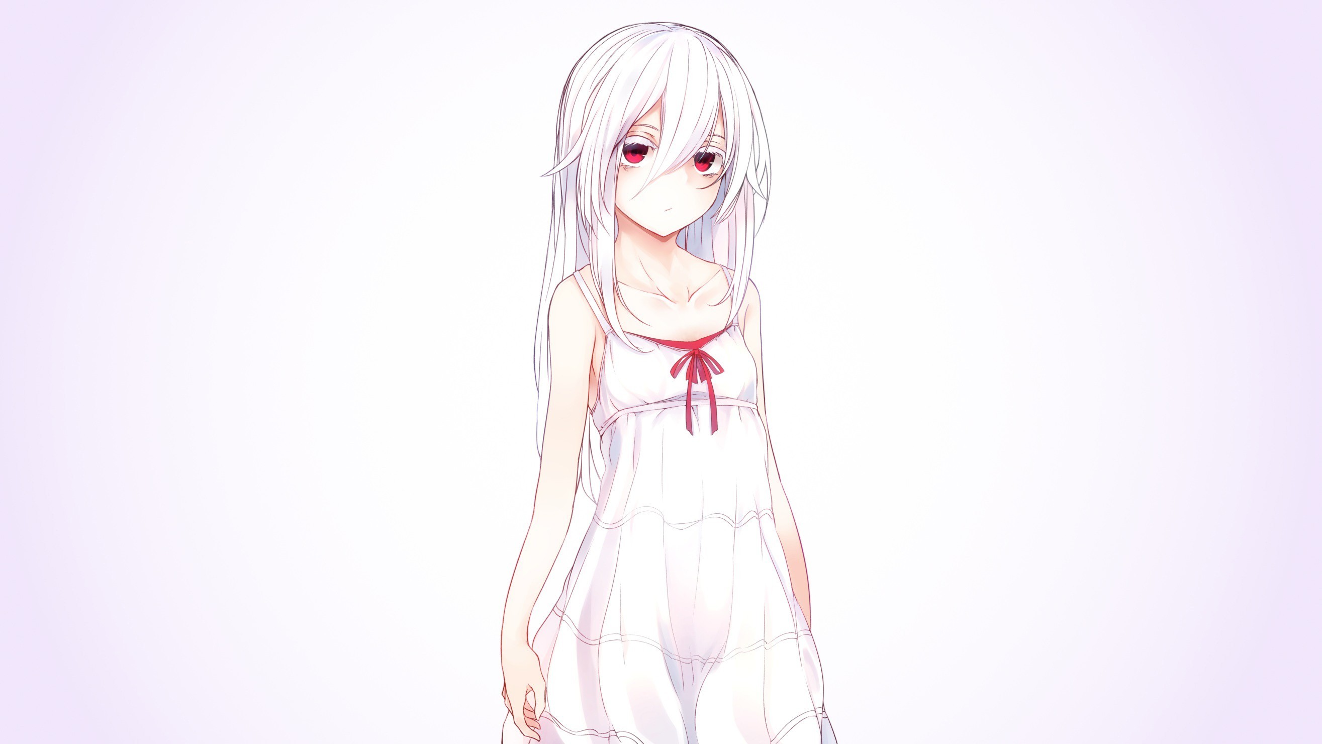Ragazza anime, Capelli bianchi, Abito bianco, Anime, 2K, sfondo per PC e portatile