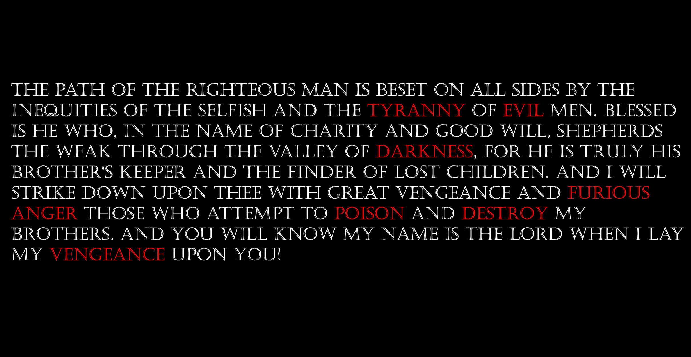 Ezechiele 25:17, Pulp Fiction, Citazione, Sfondo nero, Full HD, wallpaper desktop