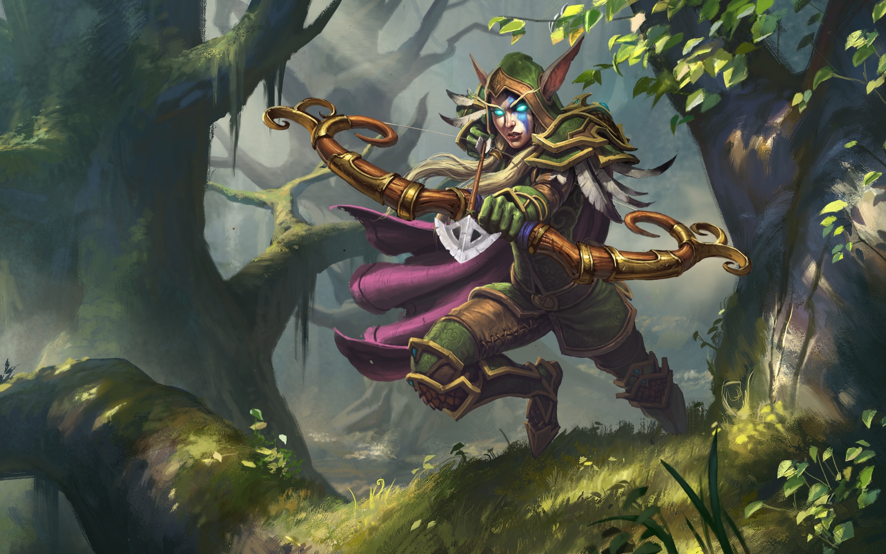 Alleria Windrunner, Hearthstone, Elfa, Arco, Foresta, 2K, sfondo desktop