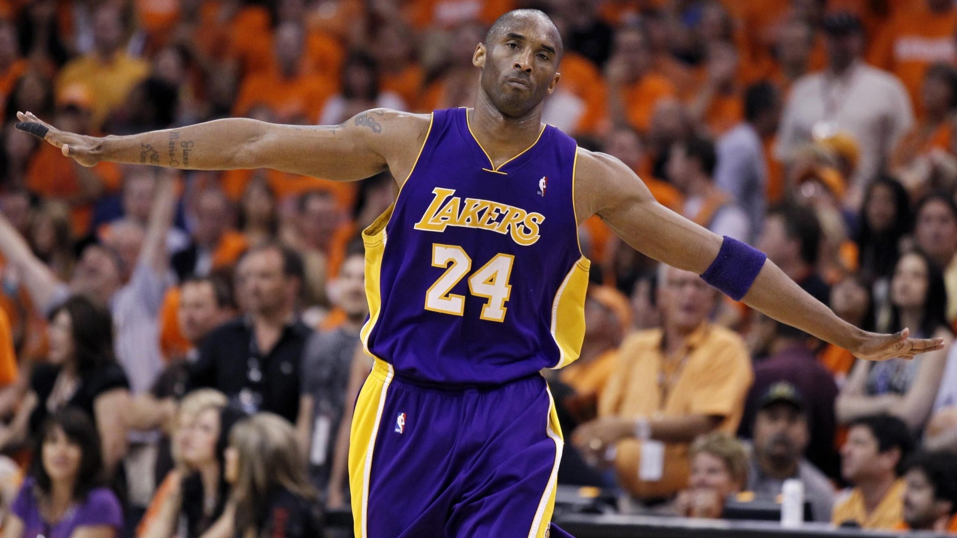 Kobe Bryant, Los Angeles Lakers, Braccia aperte, Pubblico, Full HD, sfondo per PC