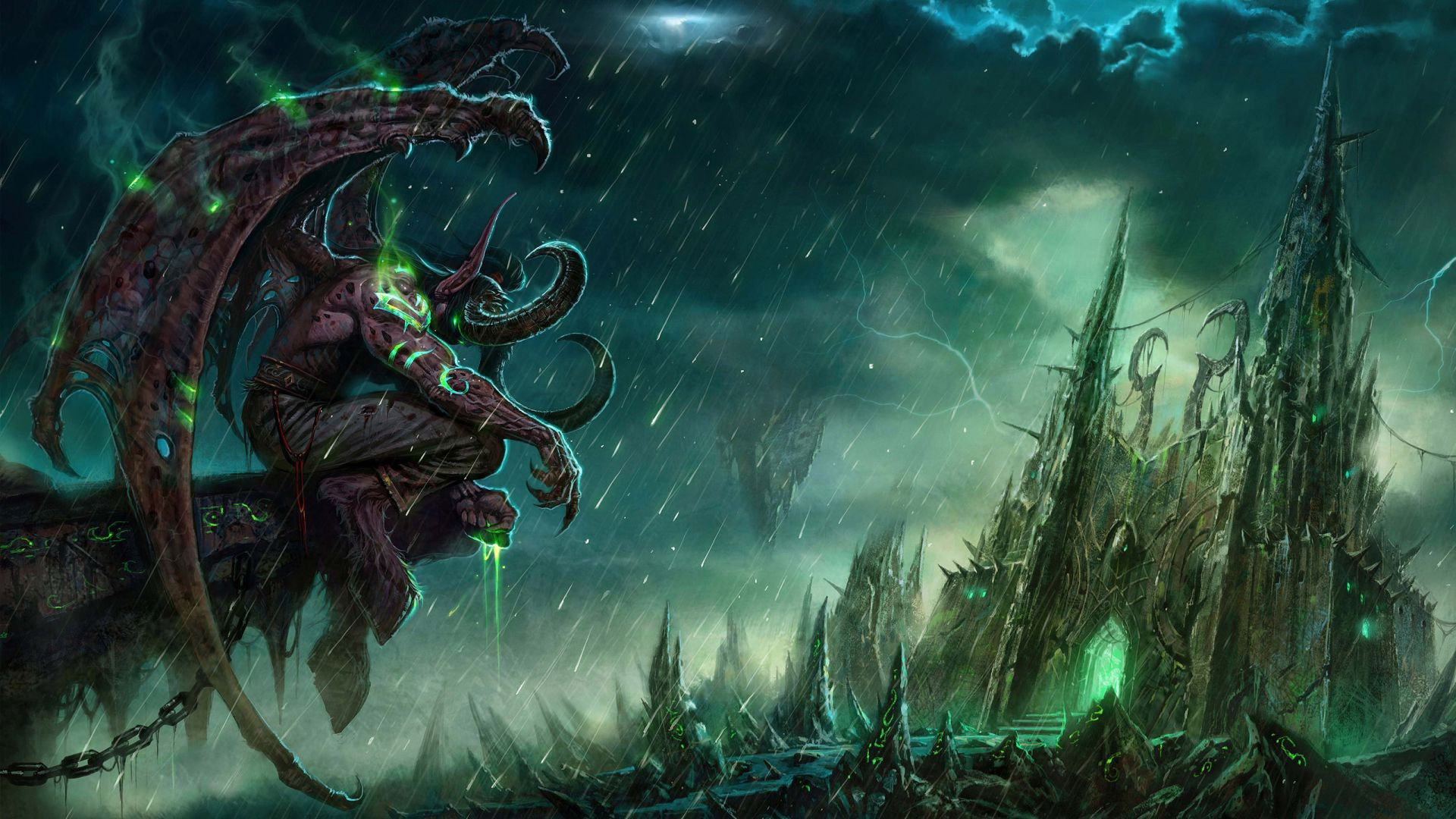 Illidan Stormrage, World of Warcraft, Black Temple, Pioggia, Verde, sfondo 1920x1080 per PC