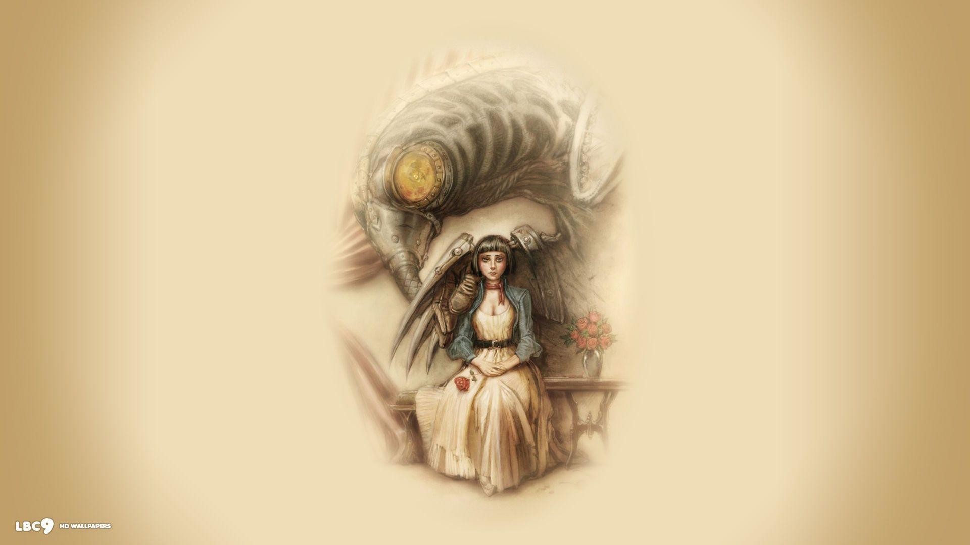 Elizabeth, Songbird, BioShock Infinite, Illustrazione, Seppia, Full HD, sfondo per portatile