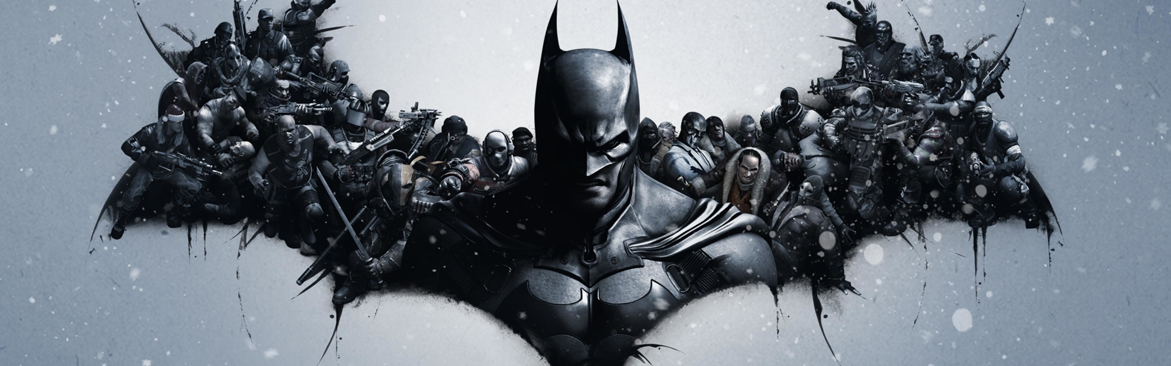 Batman, Batman: Arkham Origins, Logo pipistrello, Cattivi, doppio schermo, sfondo Full HD