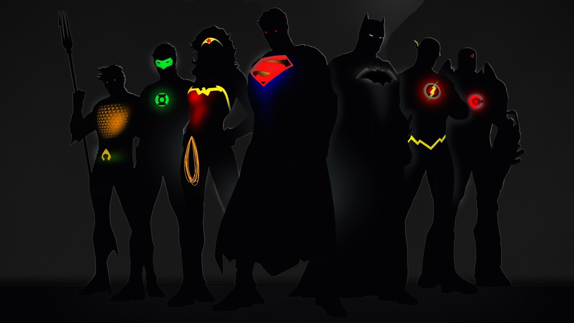 Justice League, Superman, Batman, Wonder Woman, Flash, Lanterna Verde, Silhouette, sfondo desktop