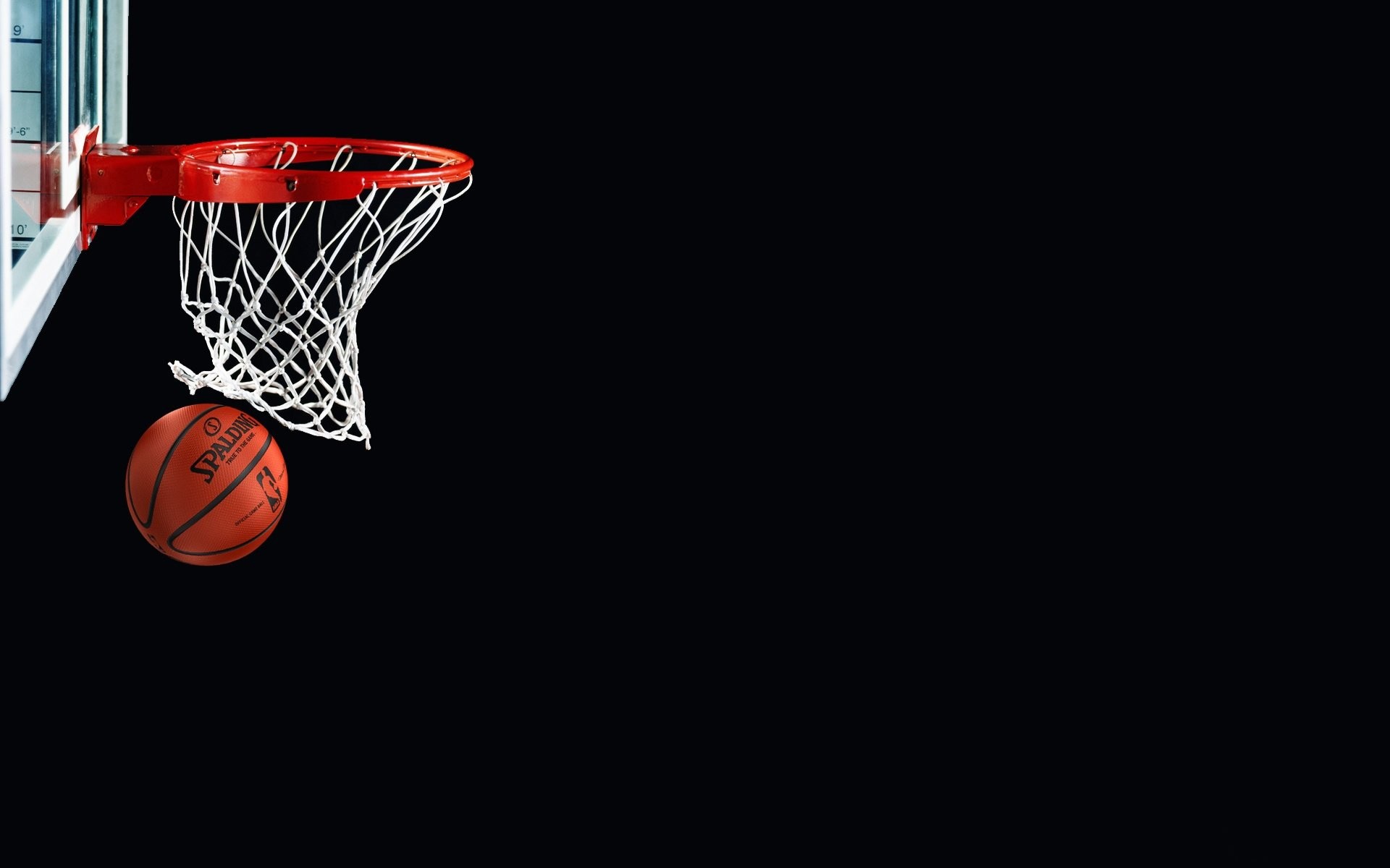 Canestro, Pallone da basket, Retina, Sfondo nero, Full HD, wallpaper per portatile
