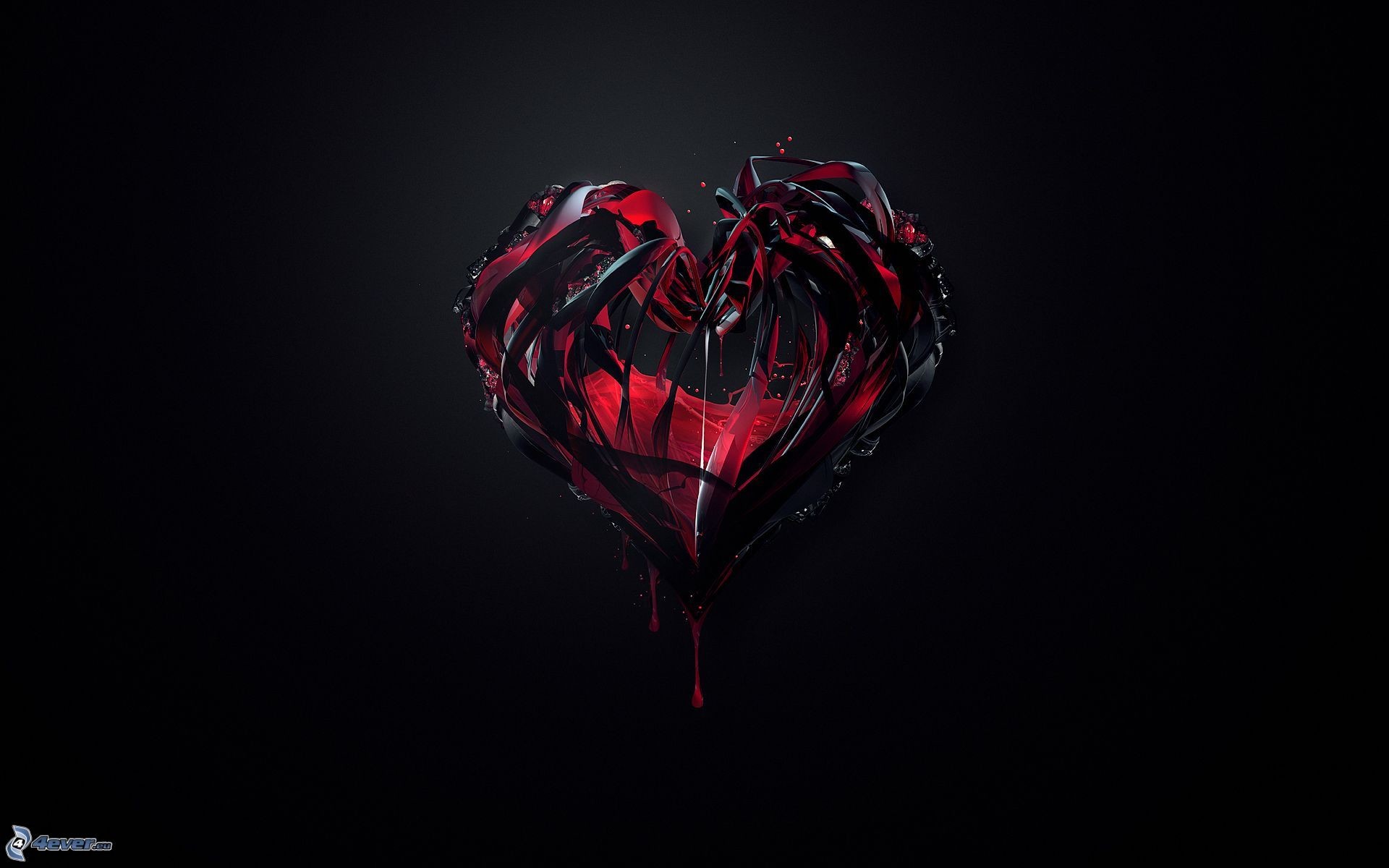 Cuore 3D, Cuore rosso, Nero, Arte digitale, 16:10 Full HD, sfondo widescreen