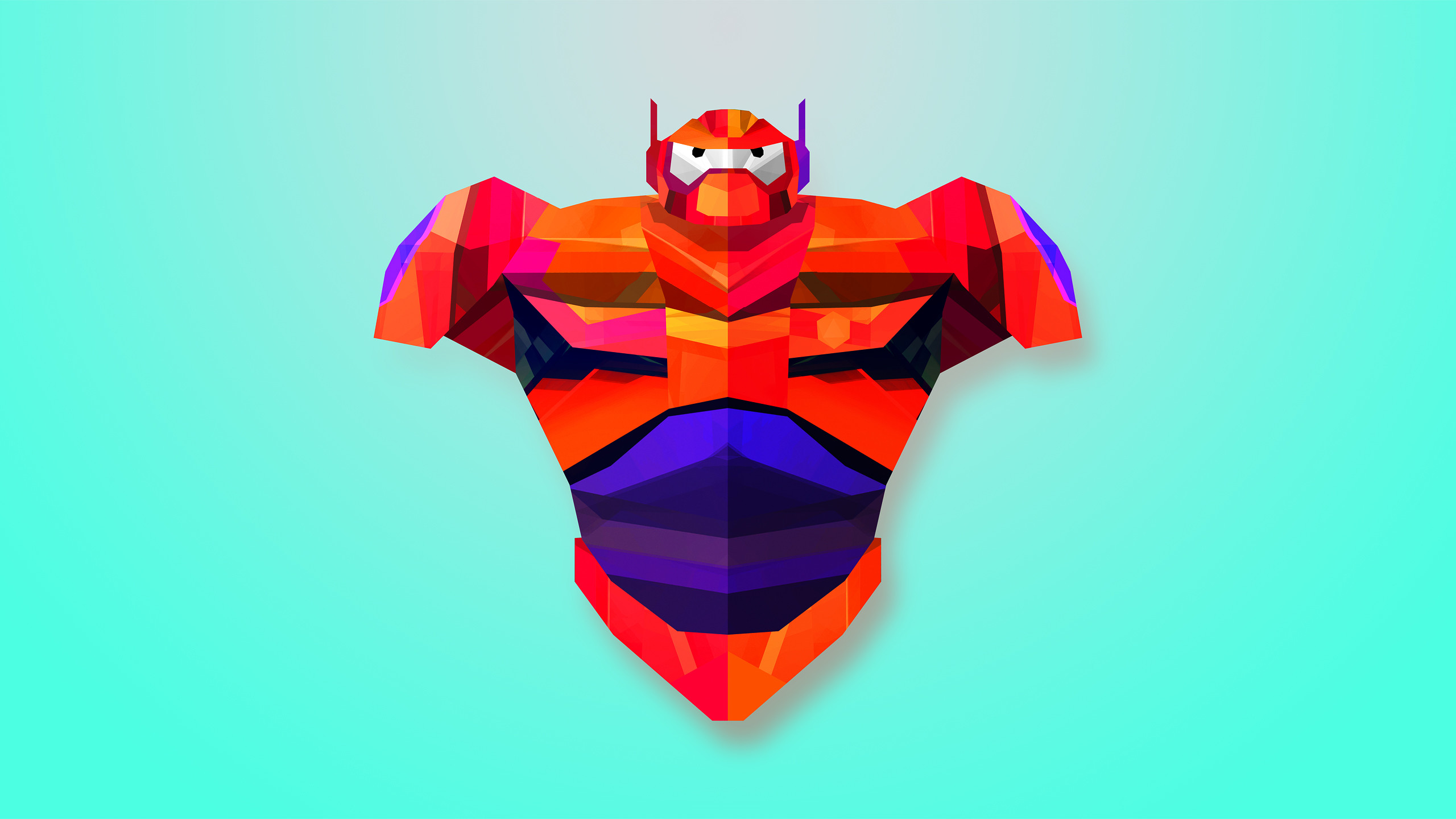 Baymax, Big Hero 6, Disney, Low poly, Sfondo turchese, 2560x1440, wallpaper desktop