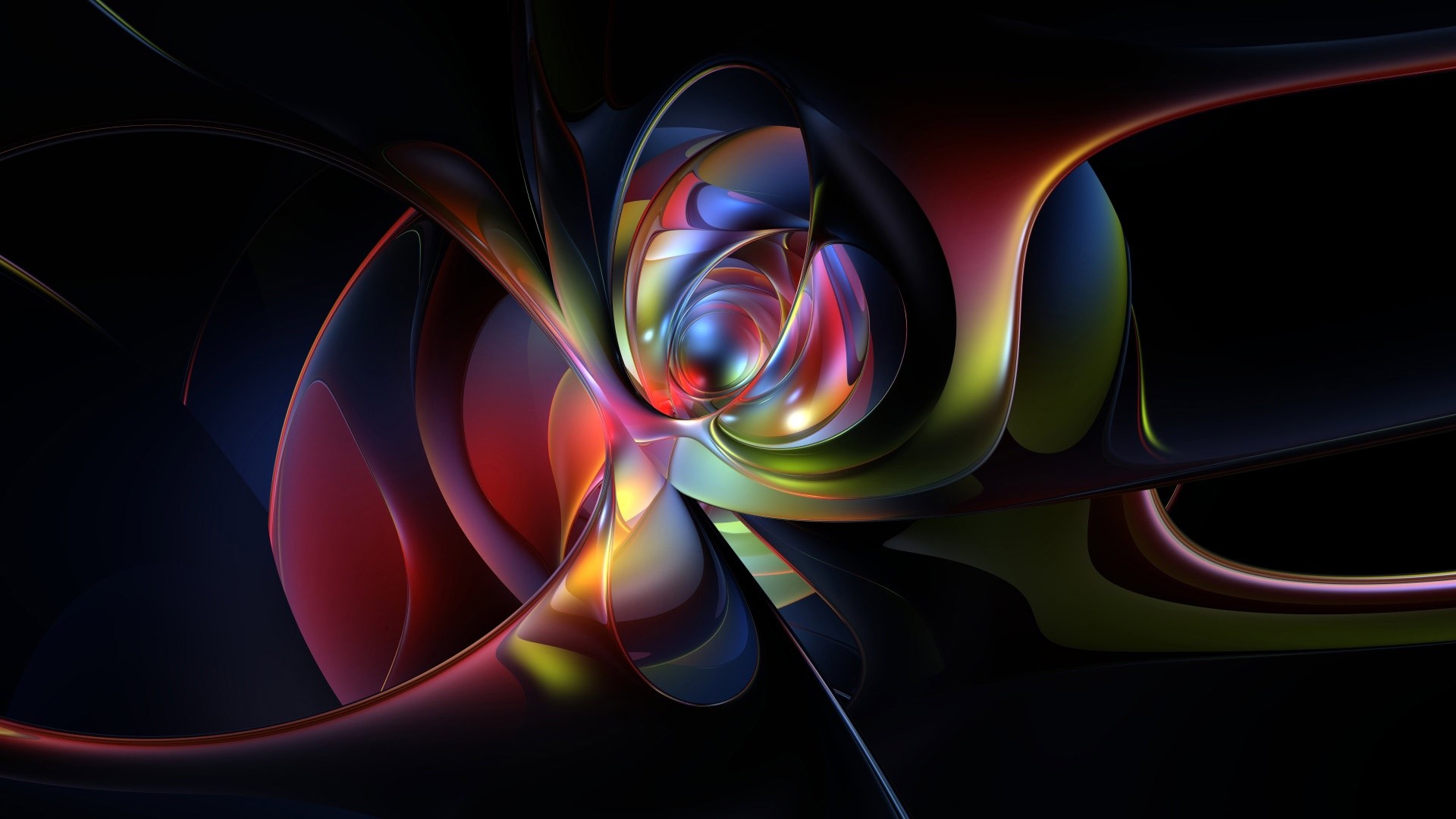 Arte frattale, Forme 3D, Sfondo nero, 16:9 Full HD, wallpaper widescreen
