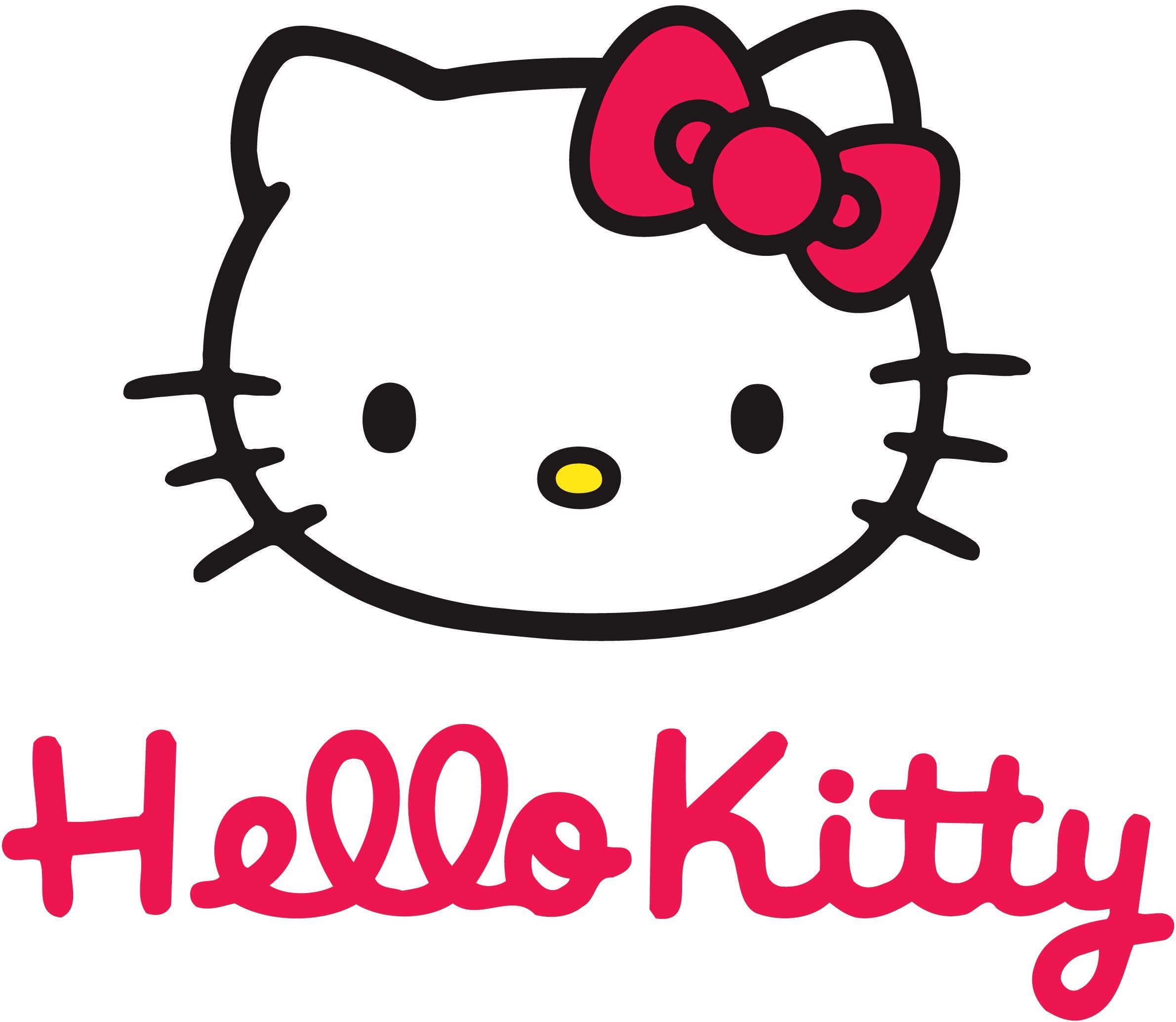 Hello Kitty, Logo, Sfondo bianco, Fiocco rosso, Minimalista, Full HD, wallpaper desktop