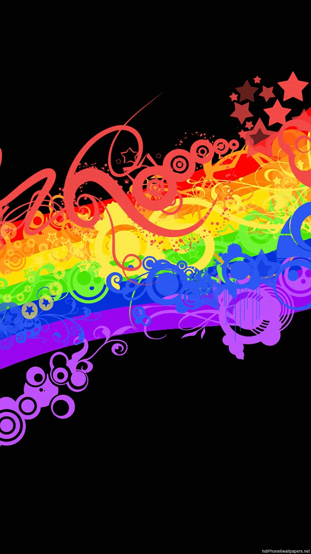 Arcobaleno, Arte vettoriale, Sfondo nero, Full HD, schermata di blocco iPhone 6