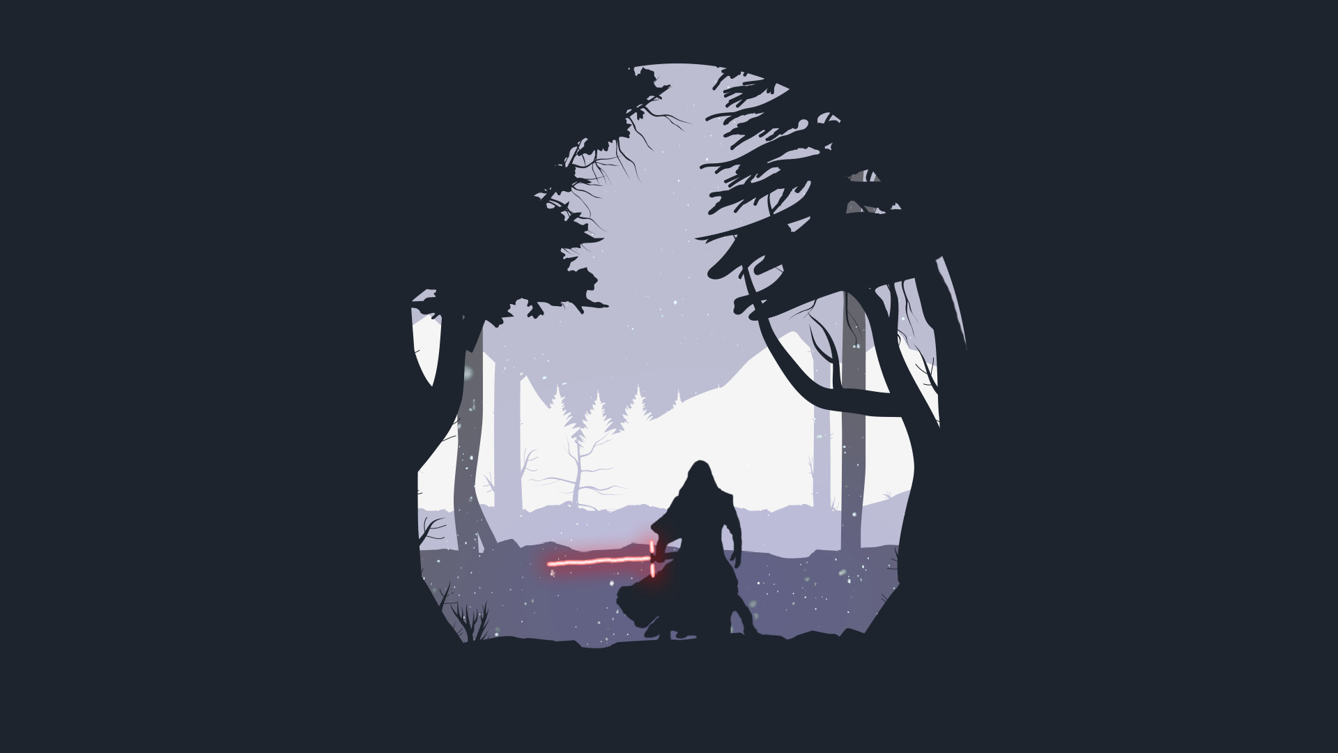 Kylo Ren, Silhouette, Minimalista, Foresta, 16:9 Full HD, sfondo widescreen