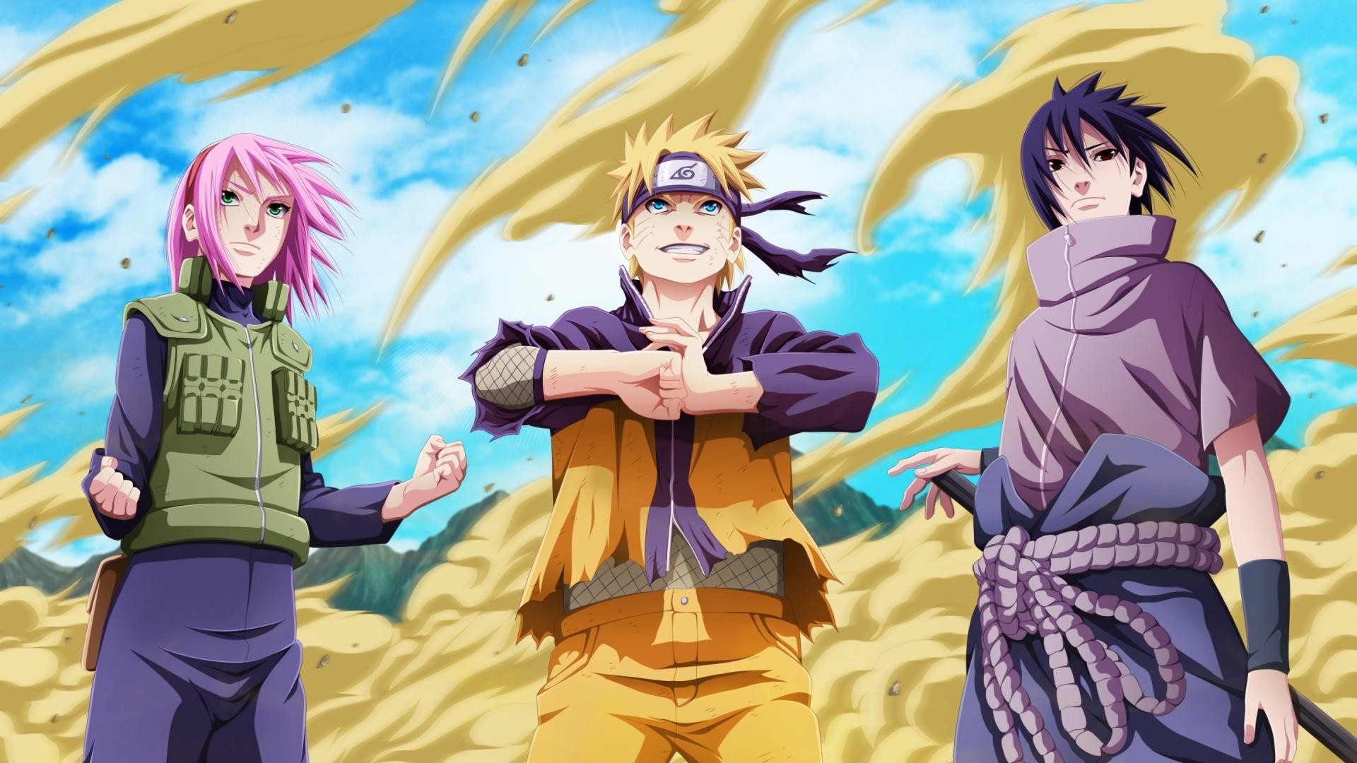Sakura Haruno, Naruto Uzumaki, Sasuke Uchiha, Team 7, Naruto, Full HD, sfondo Windows 11
