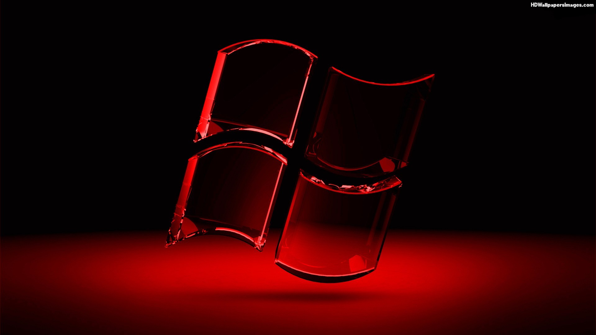 Logo Windows, Vetro rosso, 3D, Sfondo nero, 16:9 Full HD, wallpaper widescreen