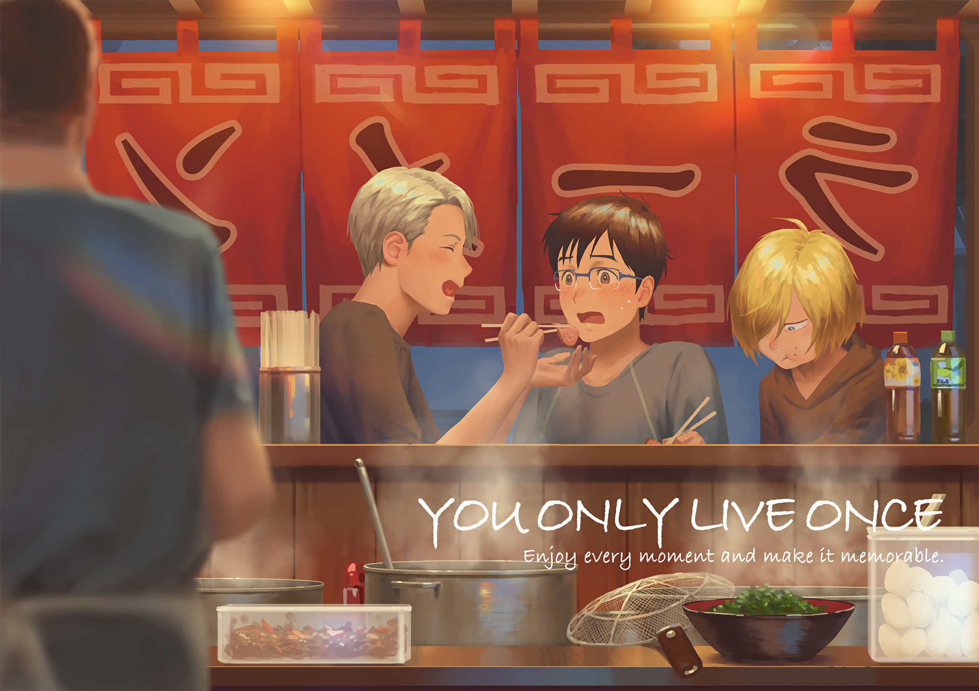 Victor Nikiforov, Yuri Katsuki, Yuri Plisetsky, Yuri!!! on Ice, Ramen, sfondo desktop Full HD