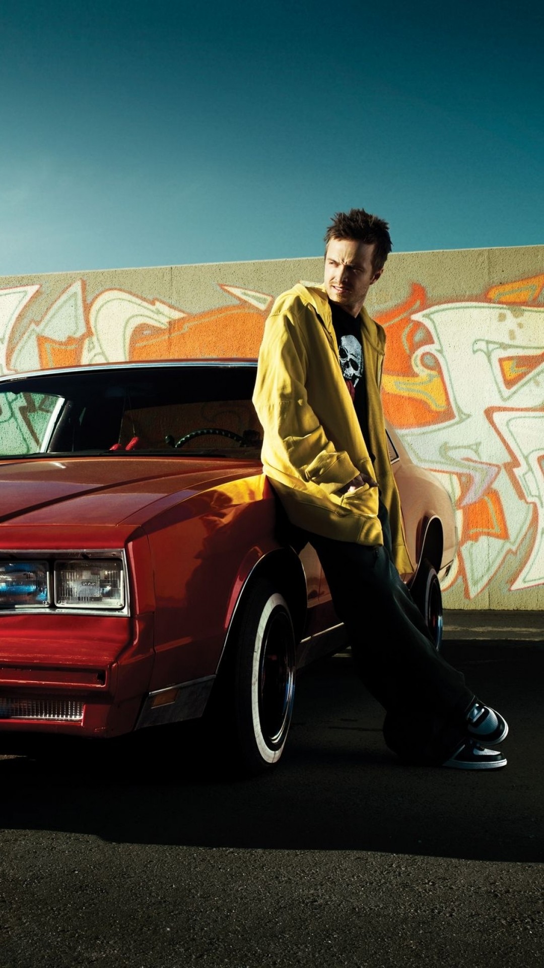 Jesse Pinkman, Aaron Paul, Breaking Bad, Auto rossa, Graffiti, Full HD, sfondo per iPhone e Android