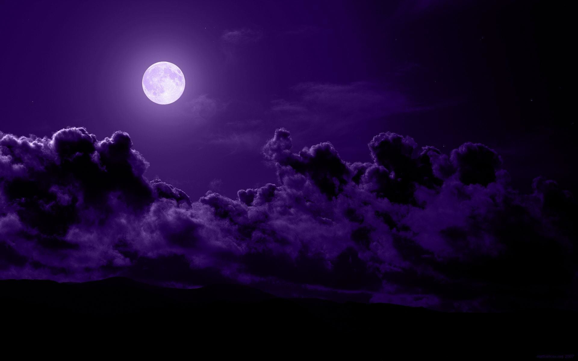 Luna piena, Notte, Nuvole, Viola, 1920x1200, sfondo per PC