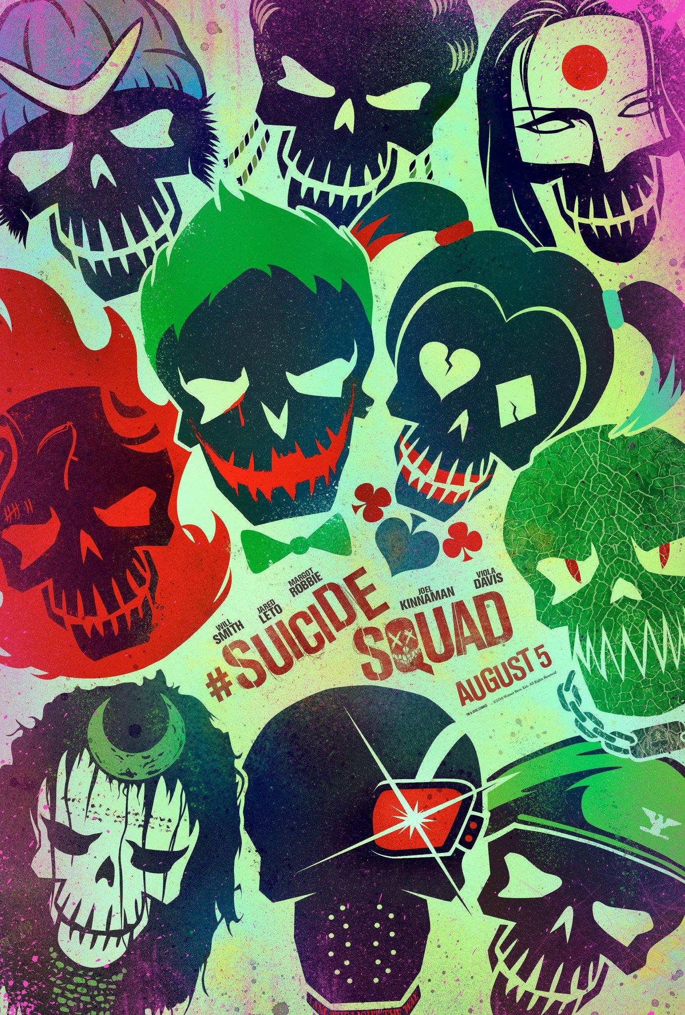 Suicide Squad, Teschi dei personaggi, Poster, Neon, Full HD, sfondo per iPad e tablet