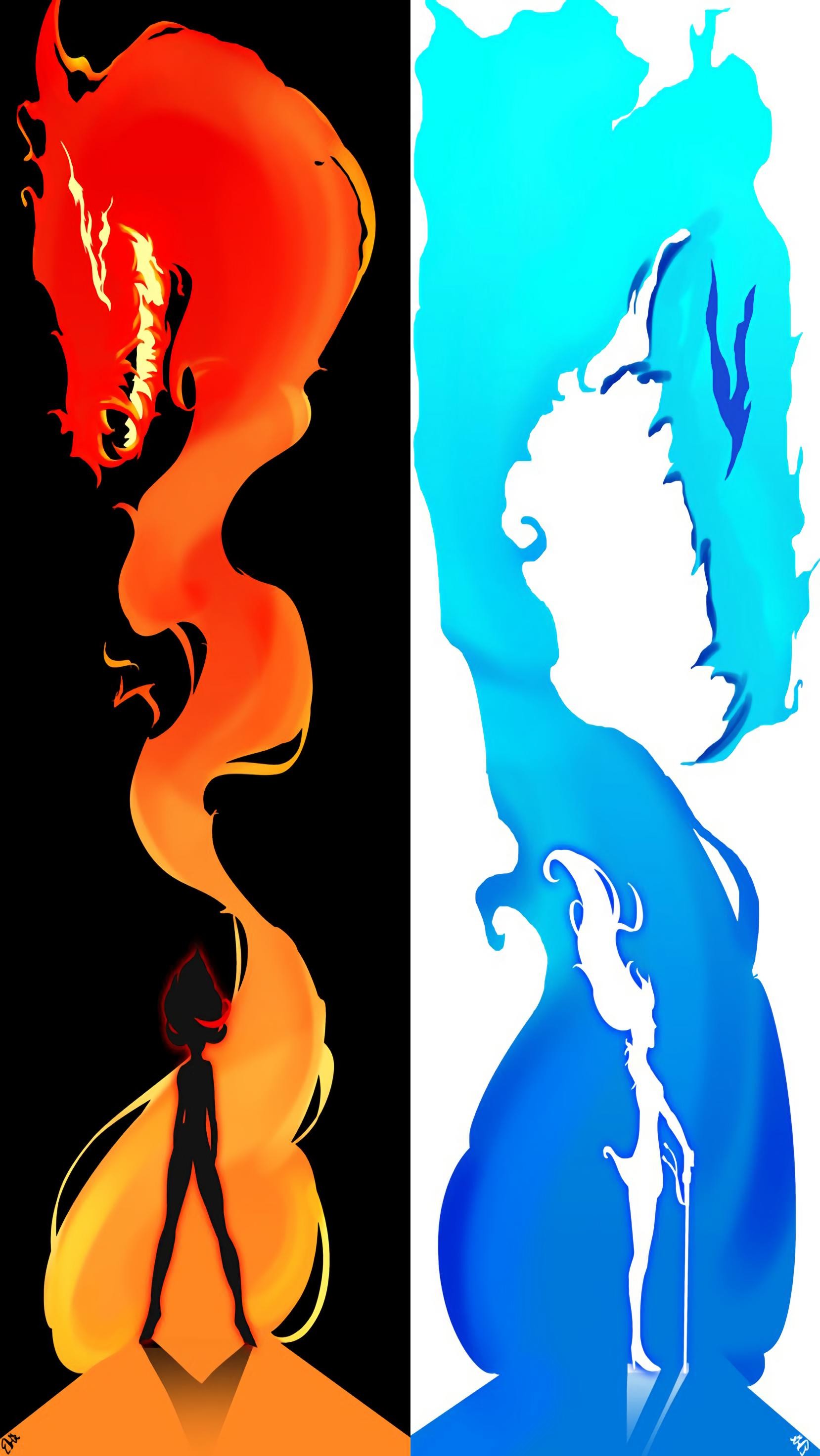Ryuko Matoi, Satsuki Kiryuin, Kill la Kill, Fiamme, Rosso e blu, sfondo verticale per cellulare
