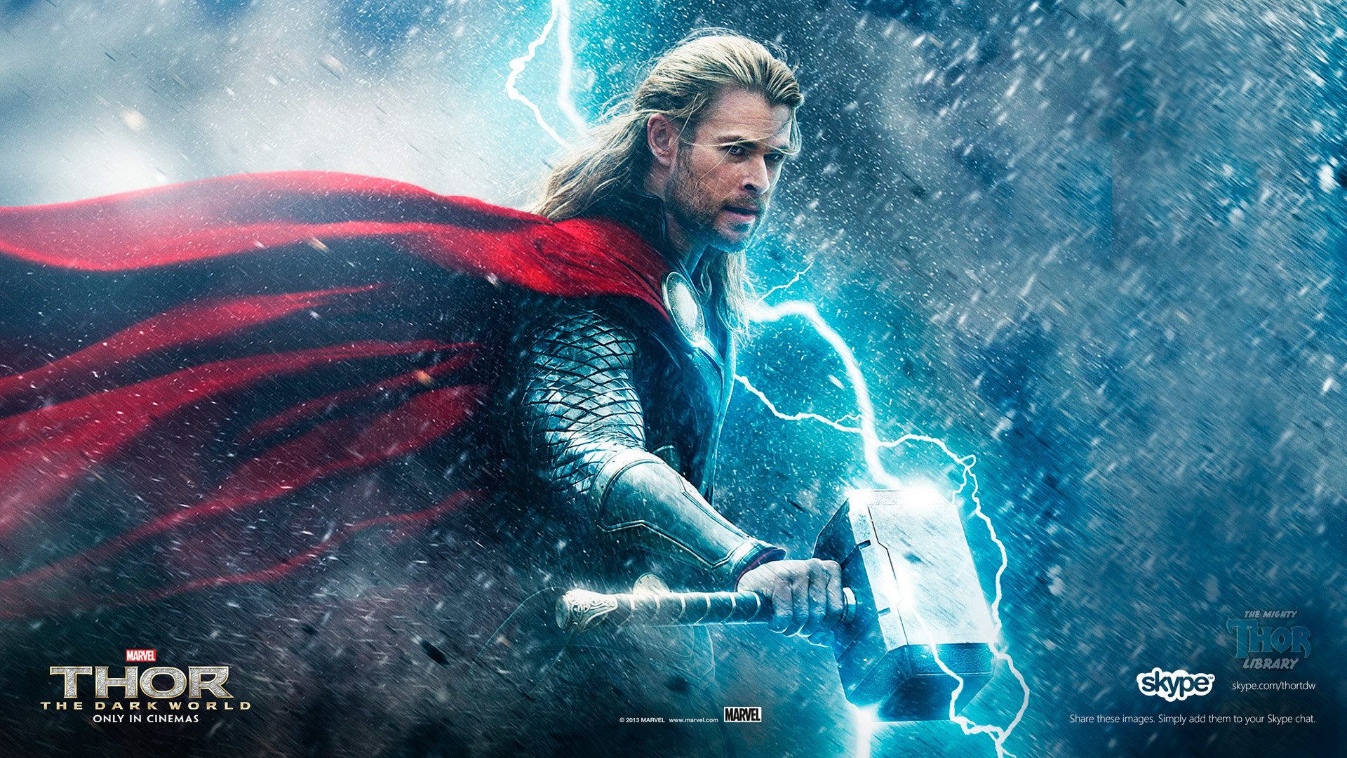 Thor, Chris Hemsworth, Thor: The Dark World, Mjolnir, Fulmini, Full HD 1080p, sfondo desktop